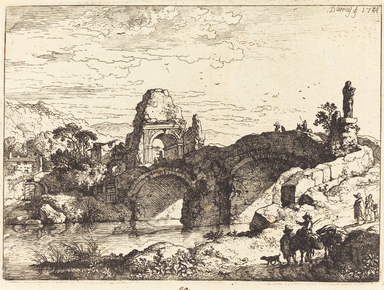 Bir Köprü ve Yıkılmış Kule ile Manzara by Christian Wilhelm Ernst Dietrich