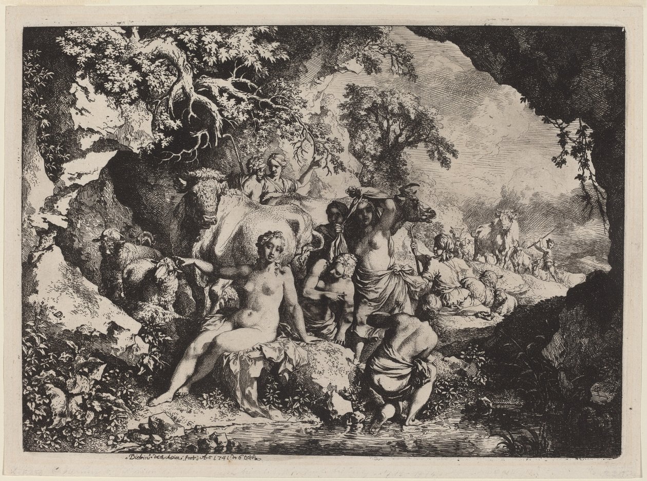 Bir Mağarada Yıkanan Periler by Christian Wilhelm Ernst Dietrich
