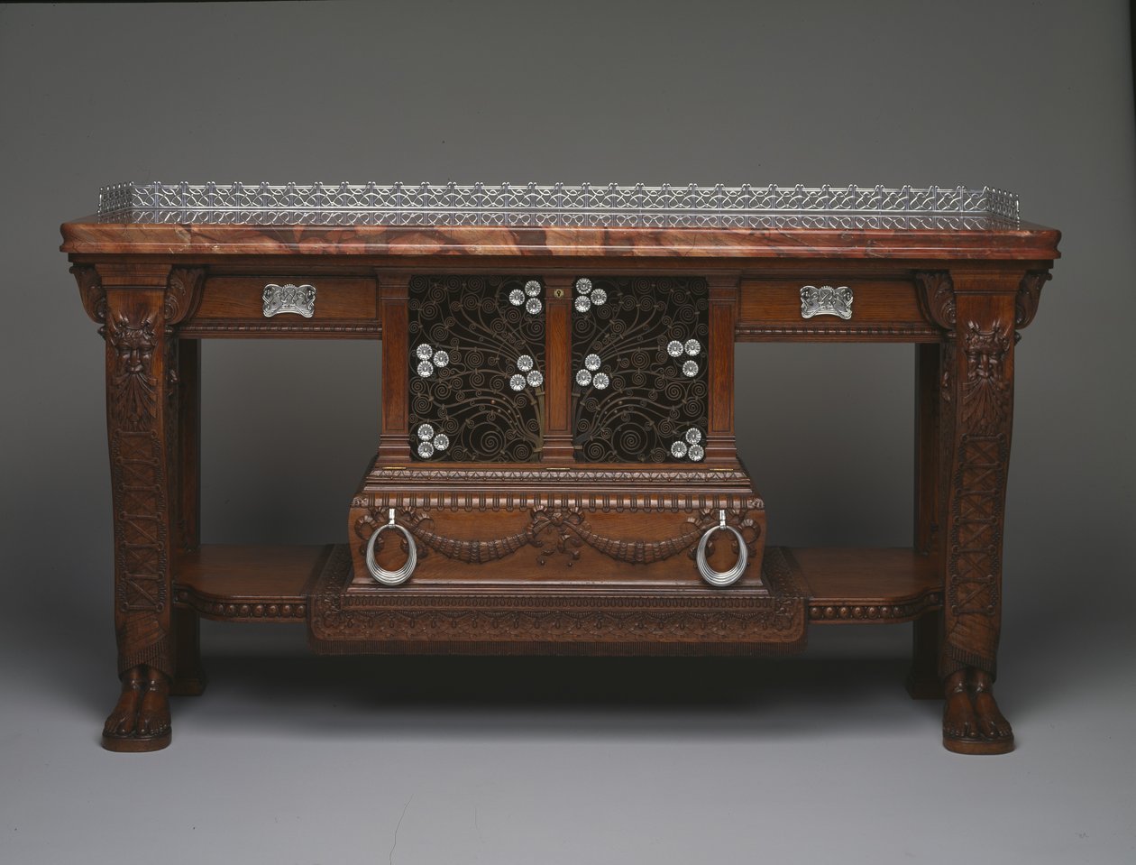 Vanderbilt Konsol, c.1881-1882 (meşe, mermer, gümüş levha ve bronz) by Christian and Gustave  Herter