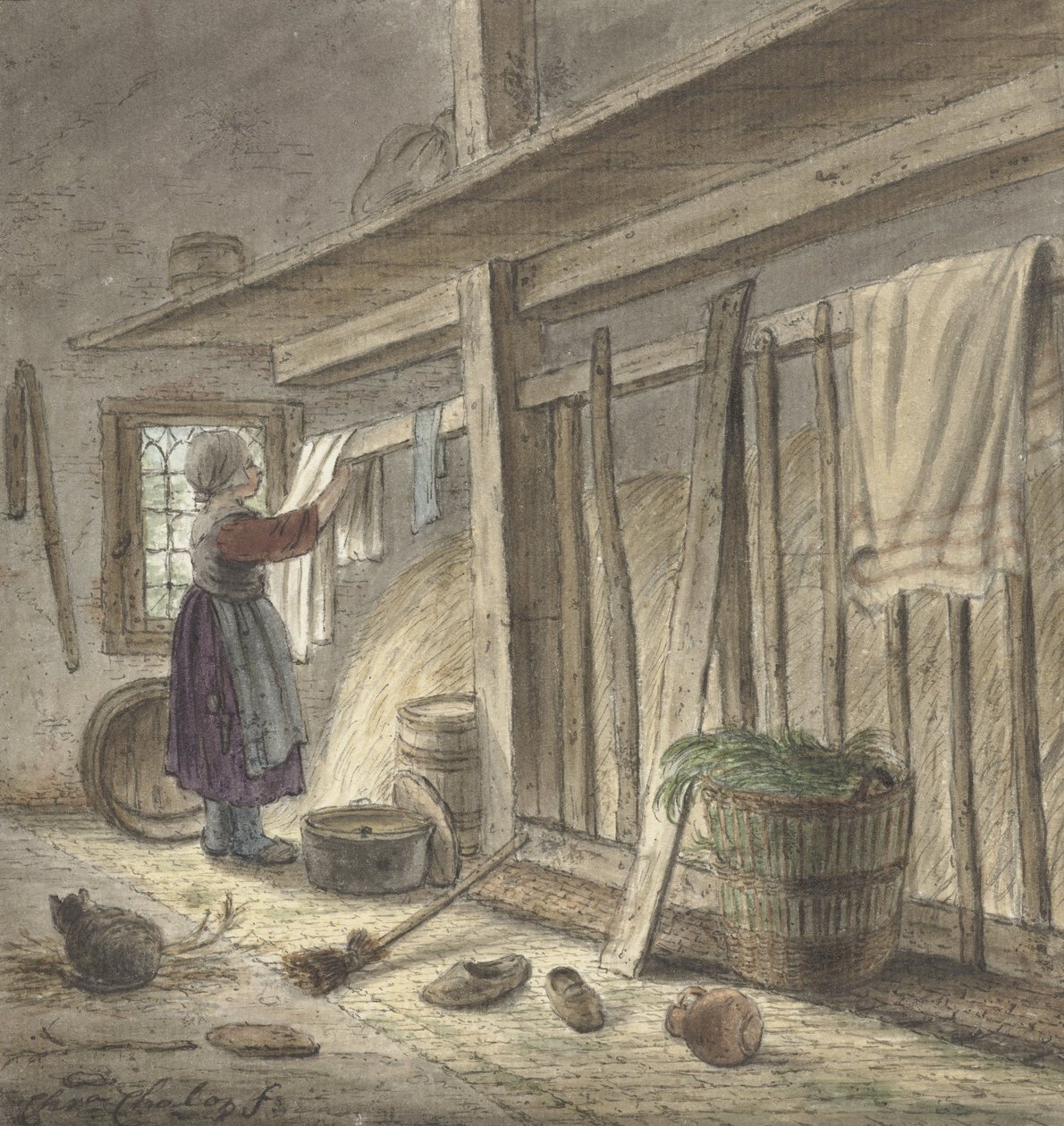 Bir ahırın köşesi ve bir kumaş asan bir kız (1772) Christina Chalon tarafından by Christina Chalon