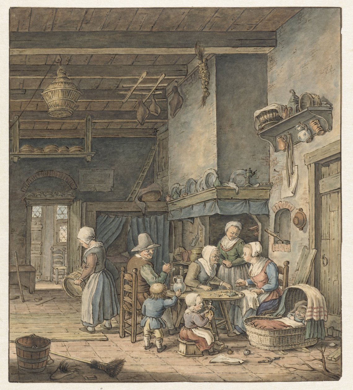 Masanın etrafında bir çiftçinin ailesiyle iç mekan by Christina Chalon