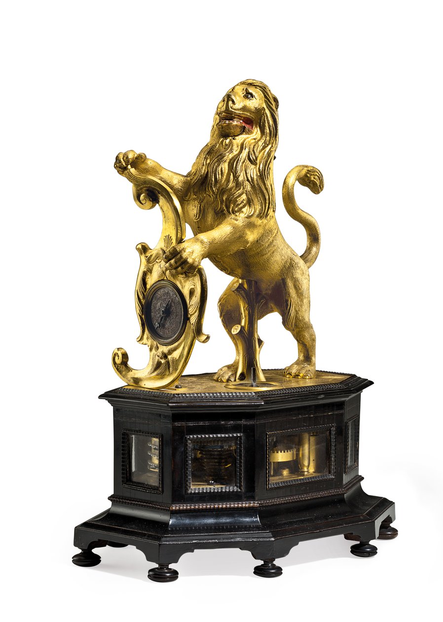 Çarpıcı ve Otomat Aslan Saat, c.1640 (yaldızlı pirinç ve abanoz) by Christoff Miller