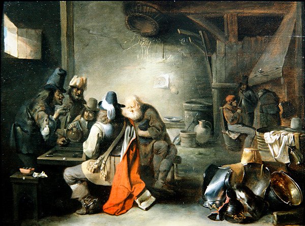 Tavla Oynayan Bir Grup Figür (panelde yağlı boya) by Christoffel Jacobsz van der Lamen