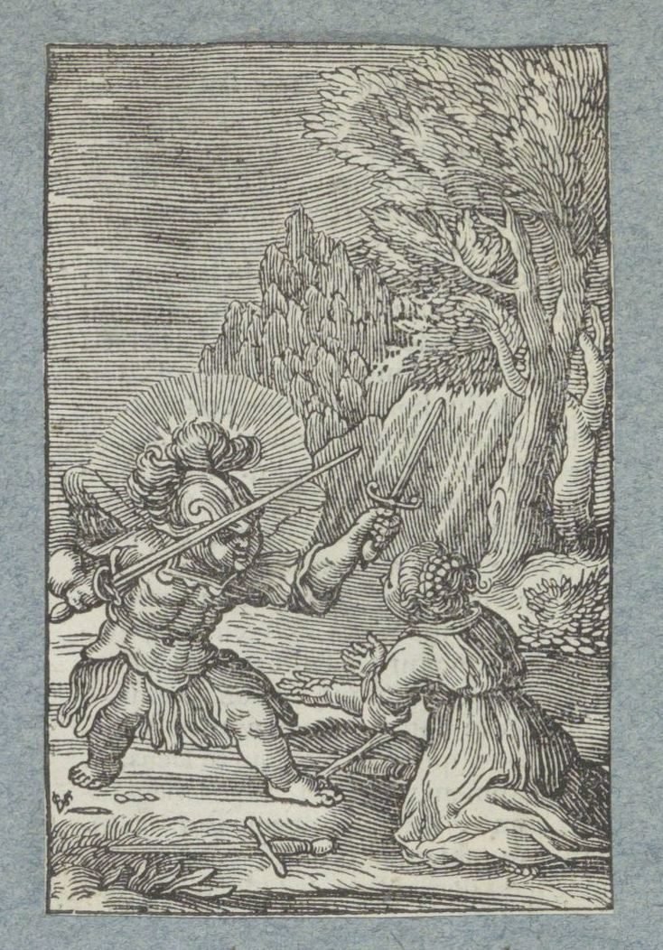Çocuk şövalye Pia Desideria gibi giyinmiş meleğe teslim oluyor (dizi başlığı) by Christoffel van Sichem (II)
