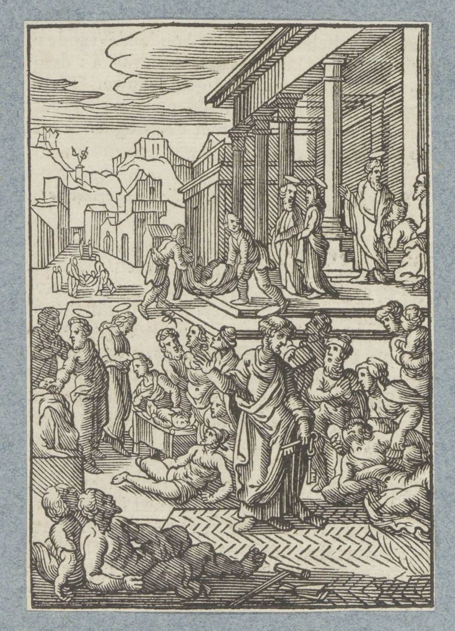 Peter hastaları gölgesiyle iyileştirir by Christoffel van Sichem (II)