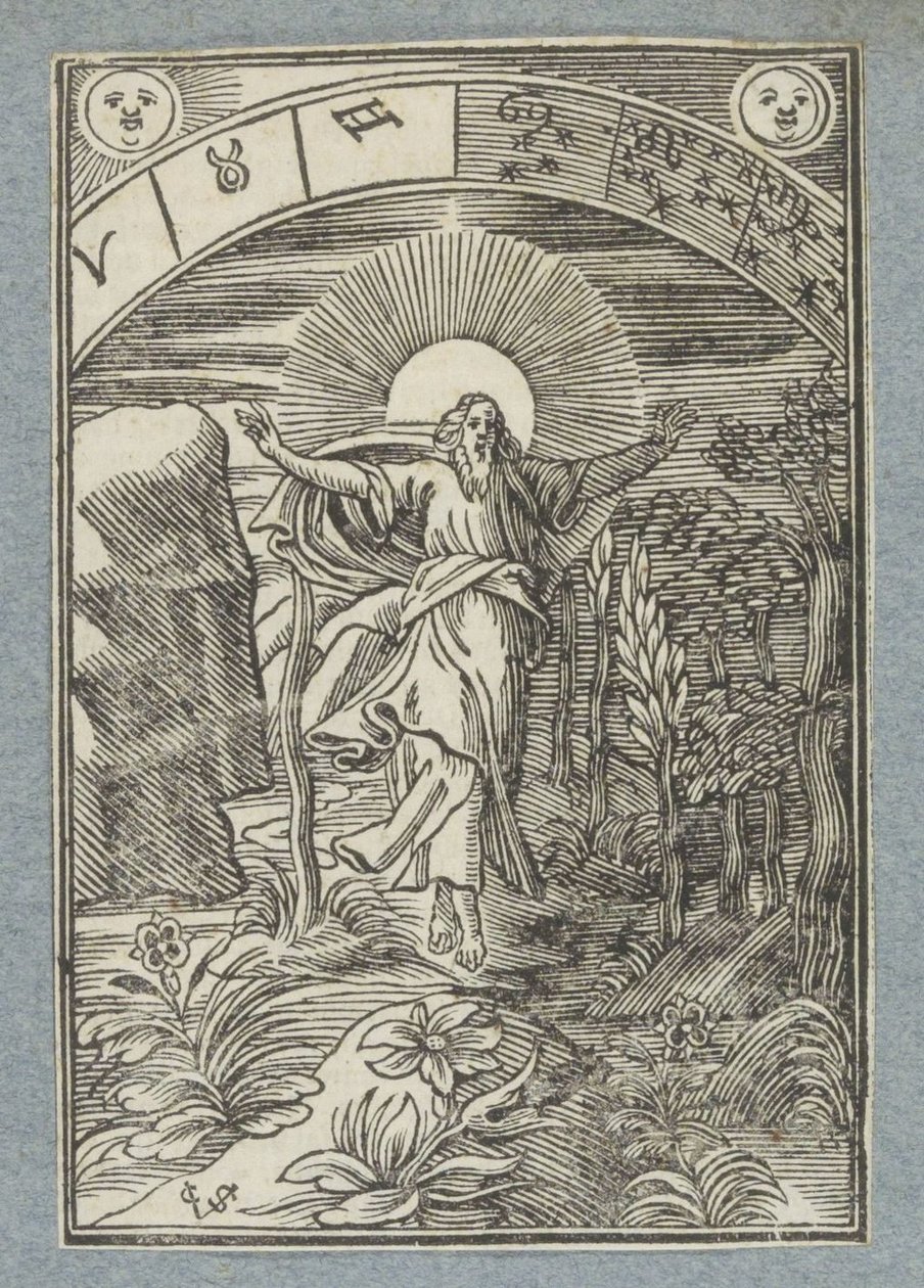 Yaratılışın dördüncü günü: Güneş, ay ve yıldızların yaratılması by Christoffel van Sichem (II)