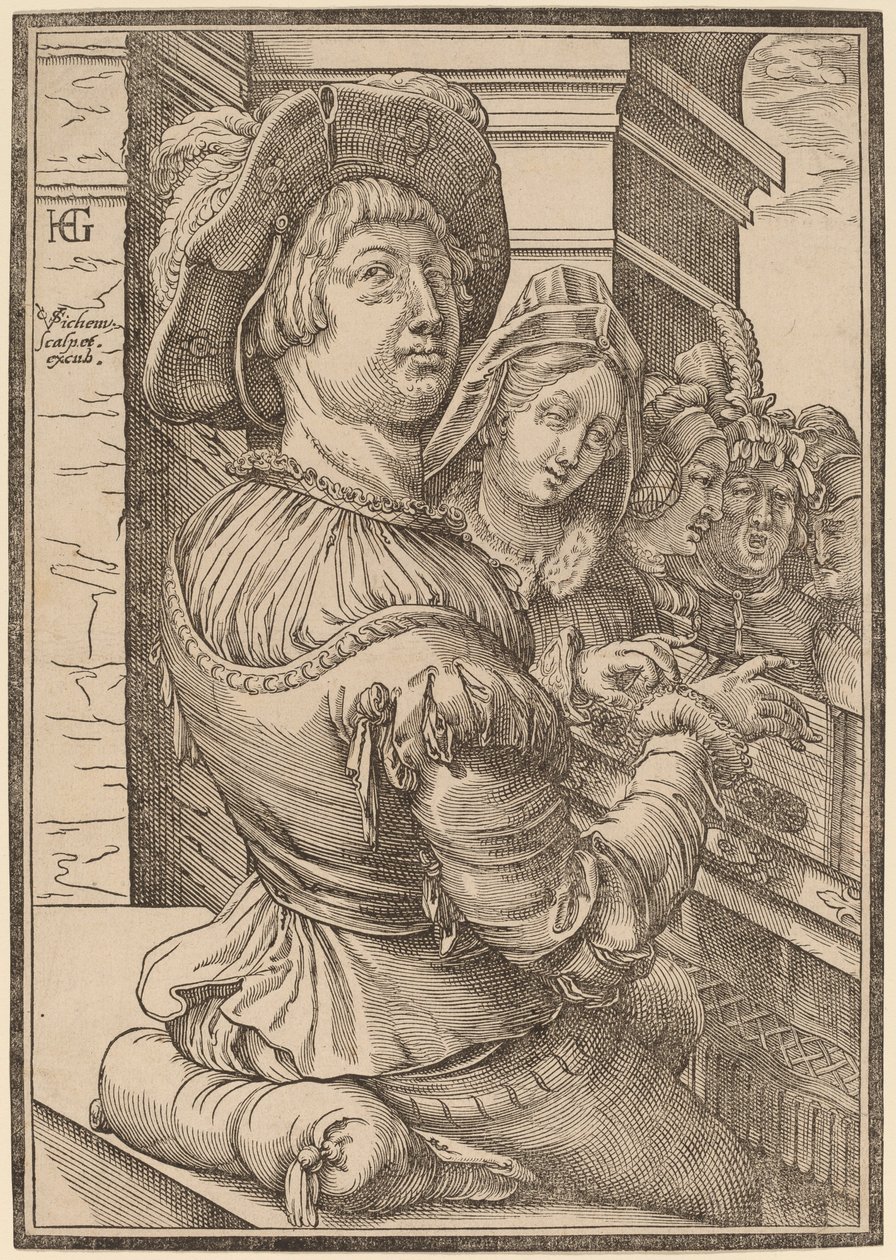 Psalterium Oynayan Genç Bir Adam by Christoffel van Sichem I after Hendrik Goltzius