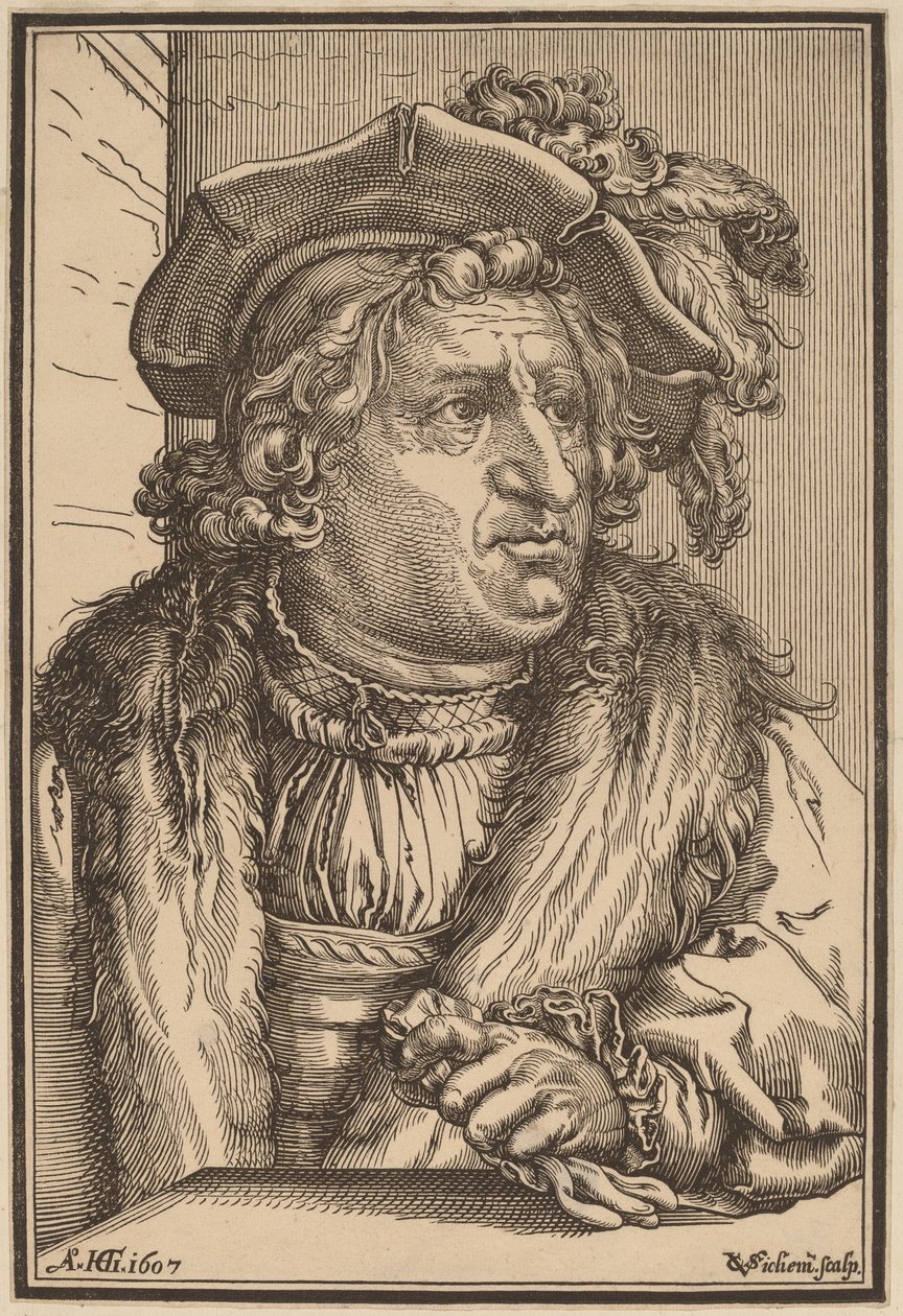 Tüylü Şapkalı Adam by Christoffel van Sichem I after Hendrik Goltzius