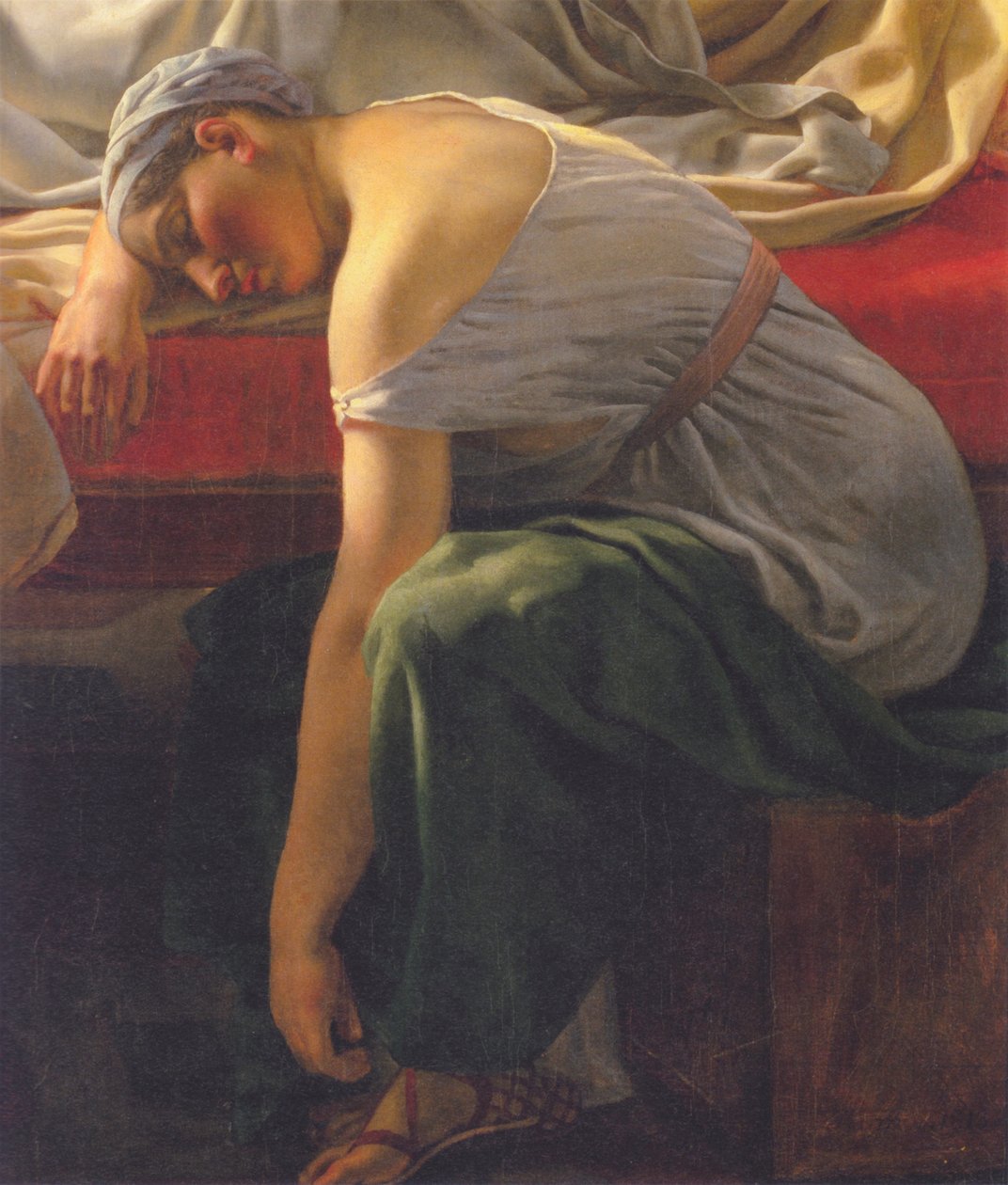 Antika kostümlü uyuyan bir kadın. alkyonlar amme by Christoffer Wilhelm Eckersberg