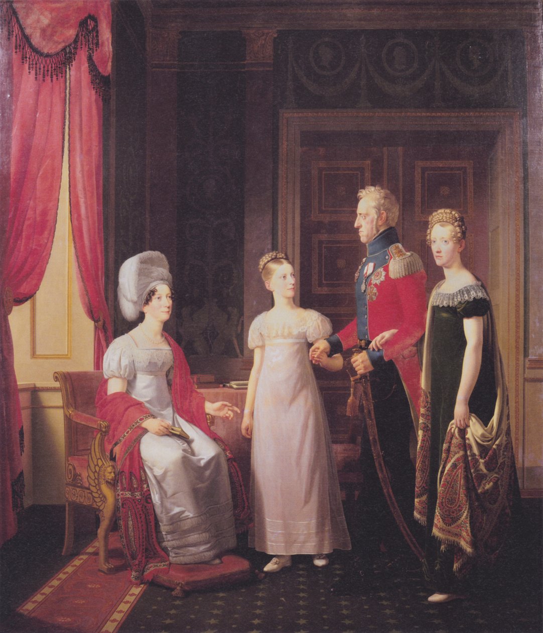 Frederik VI ve Kraliçe Marie, Prensesler Caroline ve Vilhelmine ile by Christoffer Wilhelm Eckersberg
