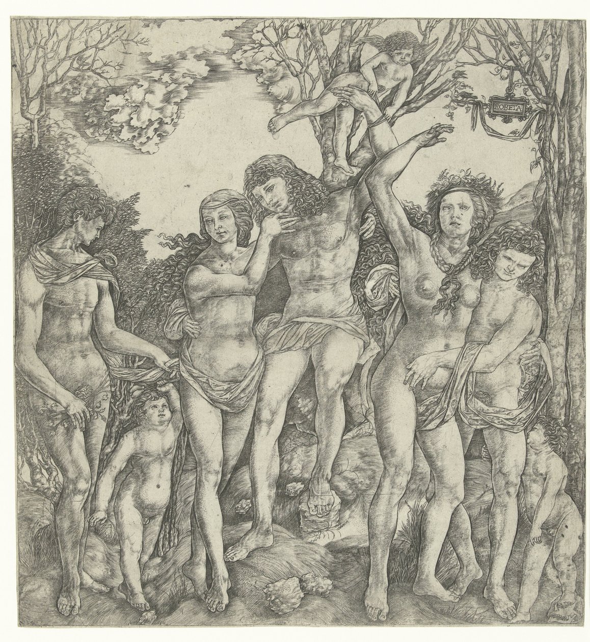 Manzarada çiftler ve Amor ile aşk alegorisi by Christoforo di Michele Robetta