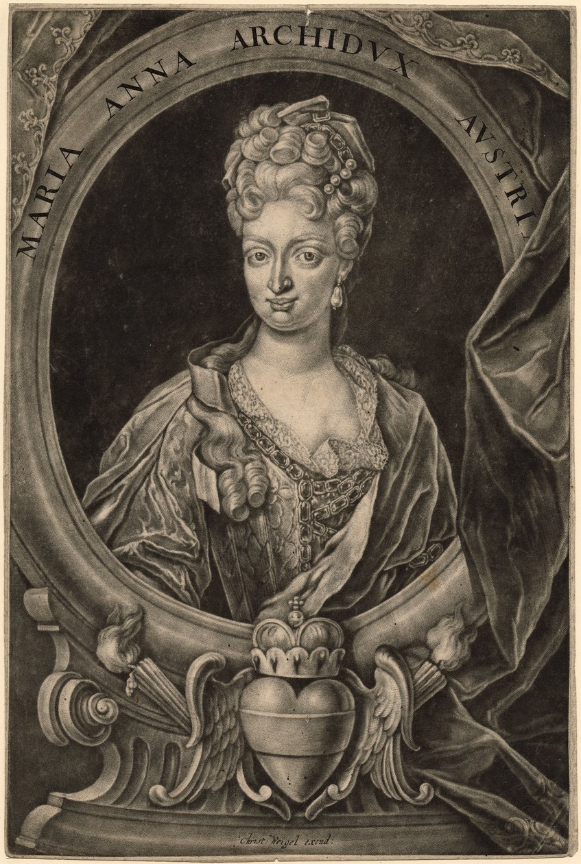 Avusturya Maria Anna, Portekiz Kraliçesi (mezzotint) by Christoph Weigel