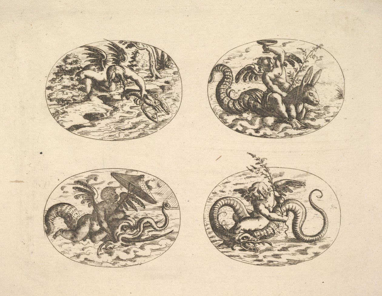 Putti with Sea Monsters, Neue Grotessken Buch, 1610