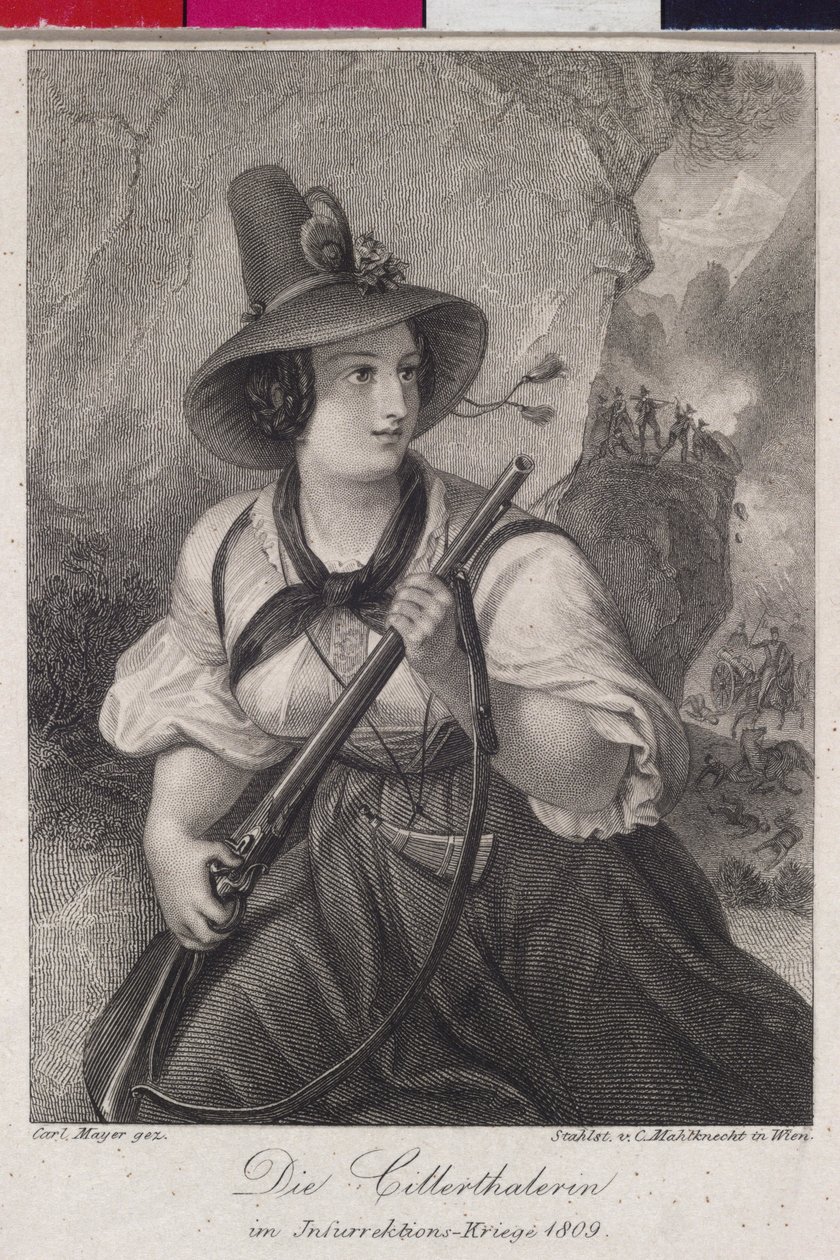 Tirollülerin özgürlük mücadelesinde Zillertal (vadisi) kızları 1809 (gravür) by Christoph Mahlknecht