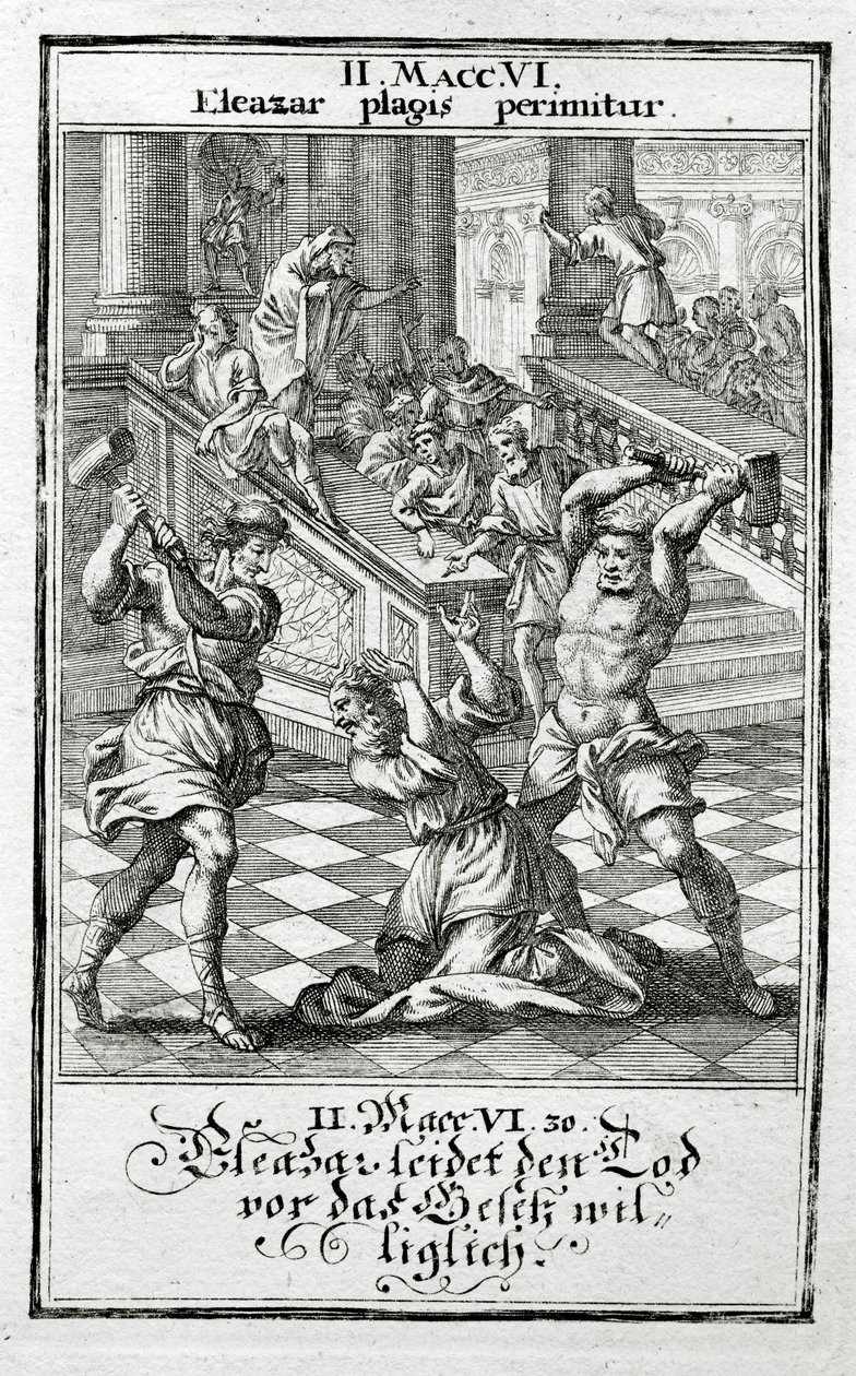 Eleazar ölüm cezasını isteyerek kabul ediyor, Maccabees 1695 by Christoph Weigel