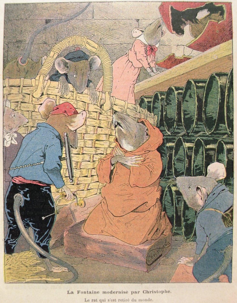 Jean de La Fontaine (1621-95) 1902 (renkli gravür) tarafından Masallardan Toplumdan Ayrılan Fare için İllüstrasyon by Christophe 1856 1945 Christophe 1856 1945