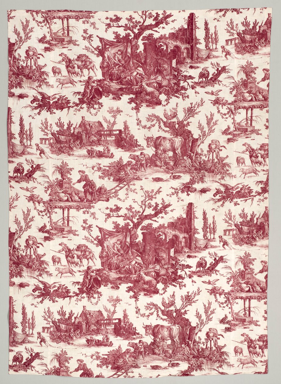 Les plaisirs de la ferme Design, 1785-1790 ile Copperplate Baskılı Pamuklu Şerit. by Christophe Philippe Oberkampf