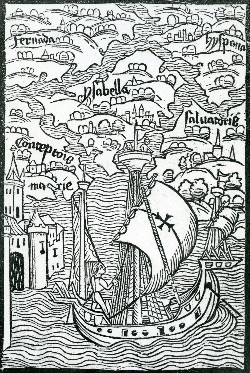 Map describing the islands of Salvador, Espanola, Fernanda, Isabella and Conception, 1493  by Christopher Columbus