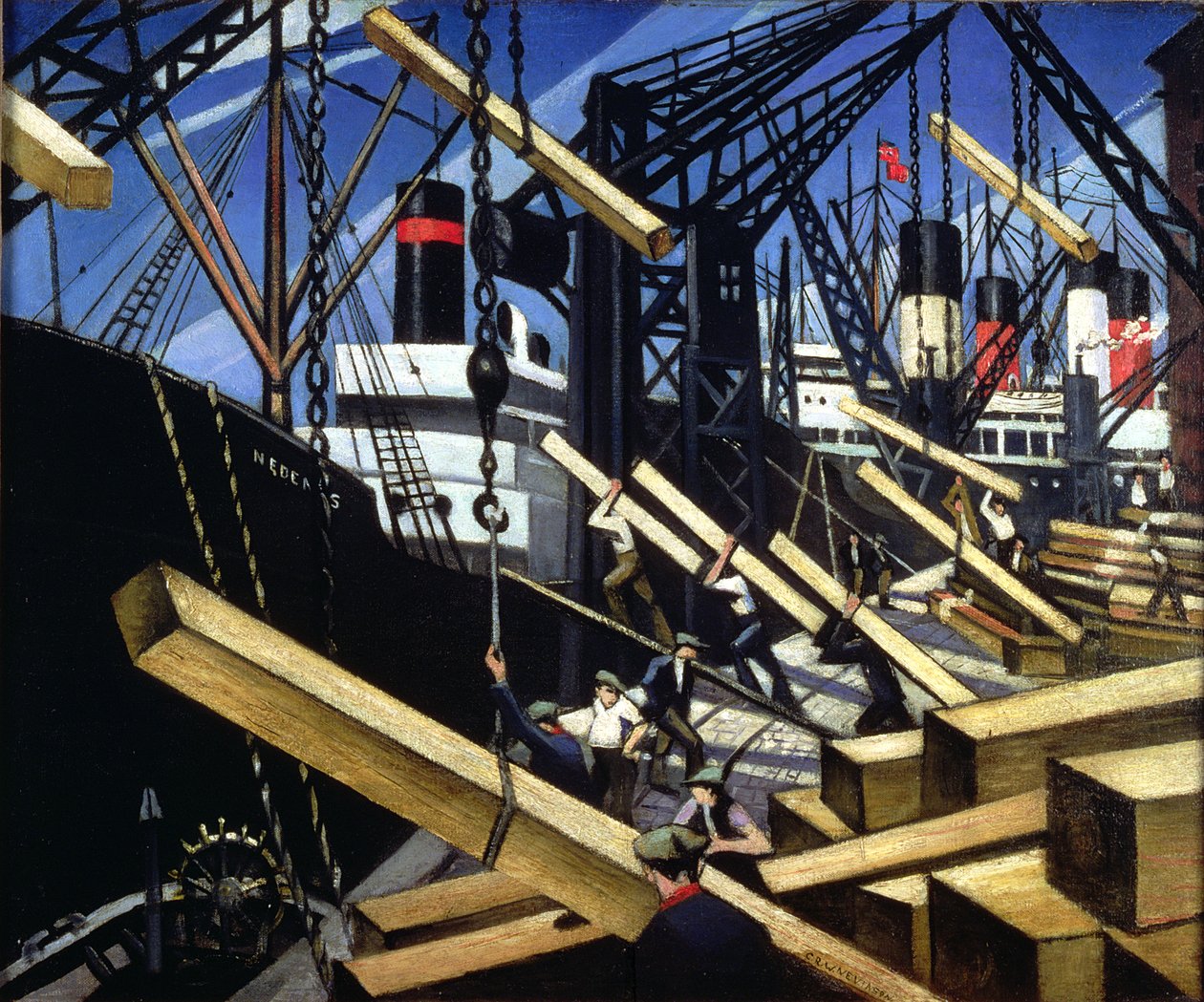 Kereste Yükleme, Southampton Rıhtımı, 1916-17 by Christopher Richard Wynne Nevinson