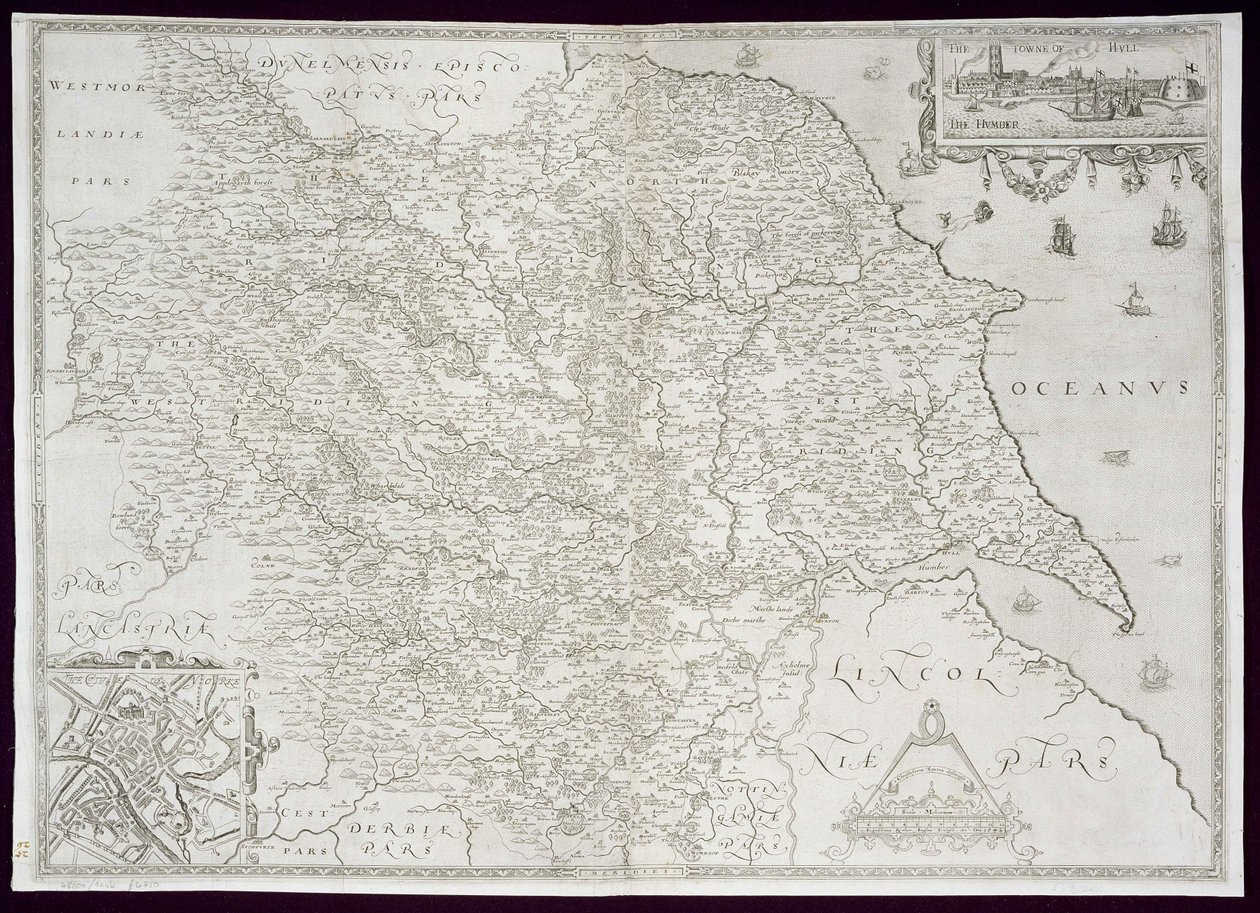 William Web tarafından oyulmuş Yorkshire Haritası, 1645 yayınlandı by Christopher Saxton