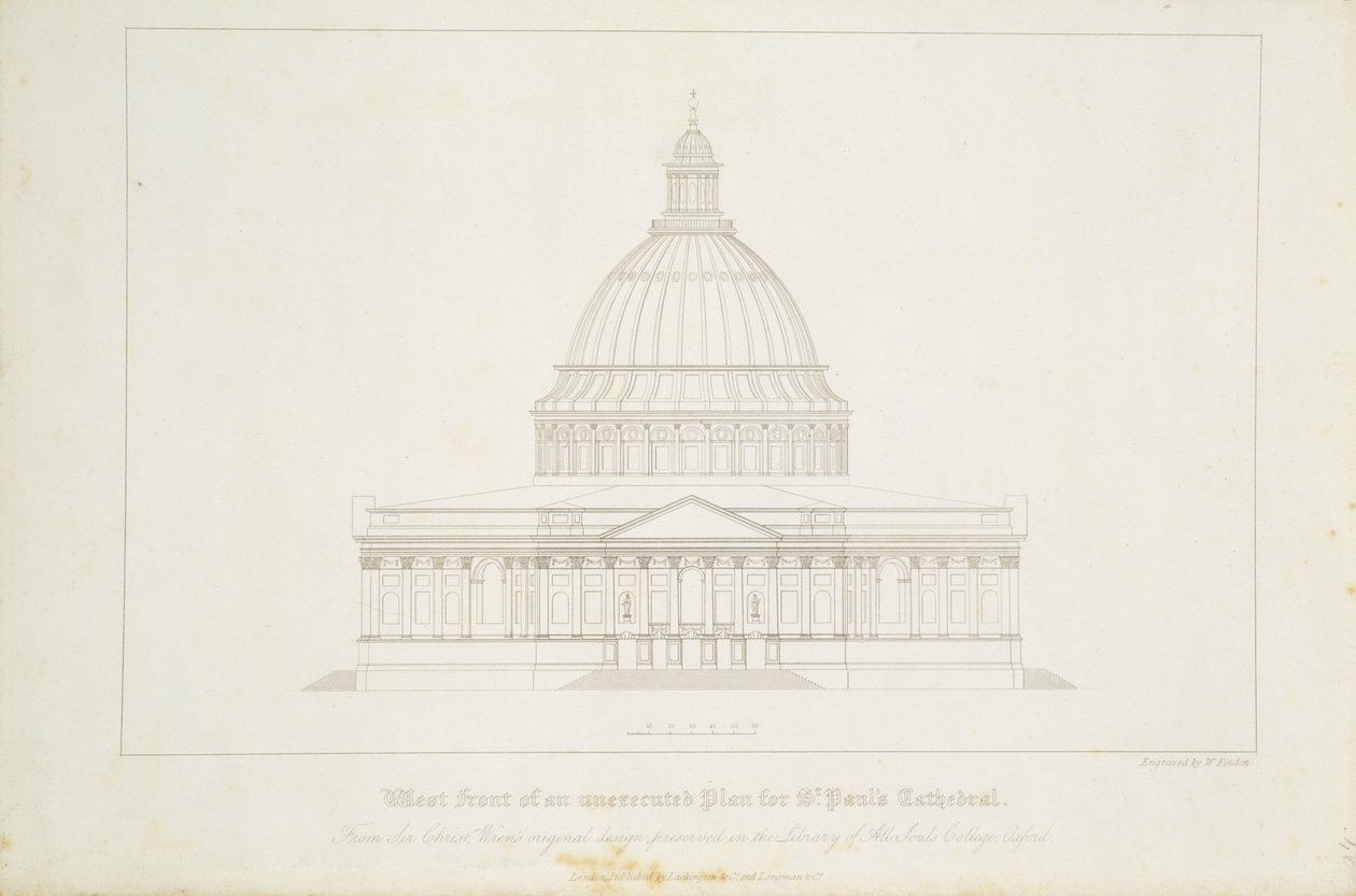 Aziz Paul Katedrali İçin Uygulanmamış Bir Planın Batı Cephesi by Christopher Wren