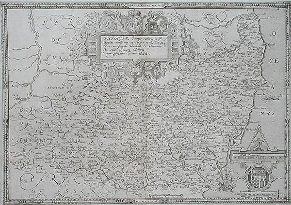 William Web tarafından kazınmış Suffolk Haritası by Christopher (after) Saxton