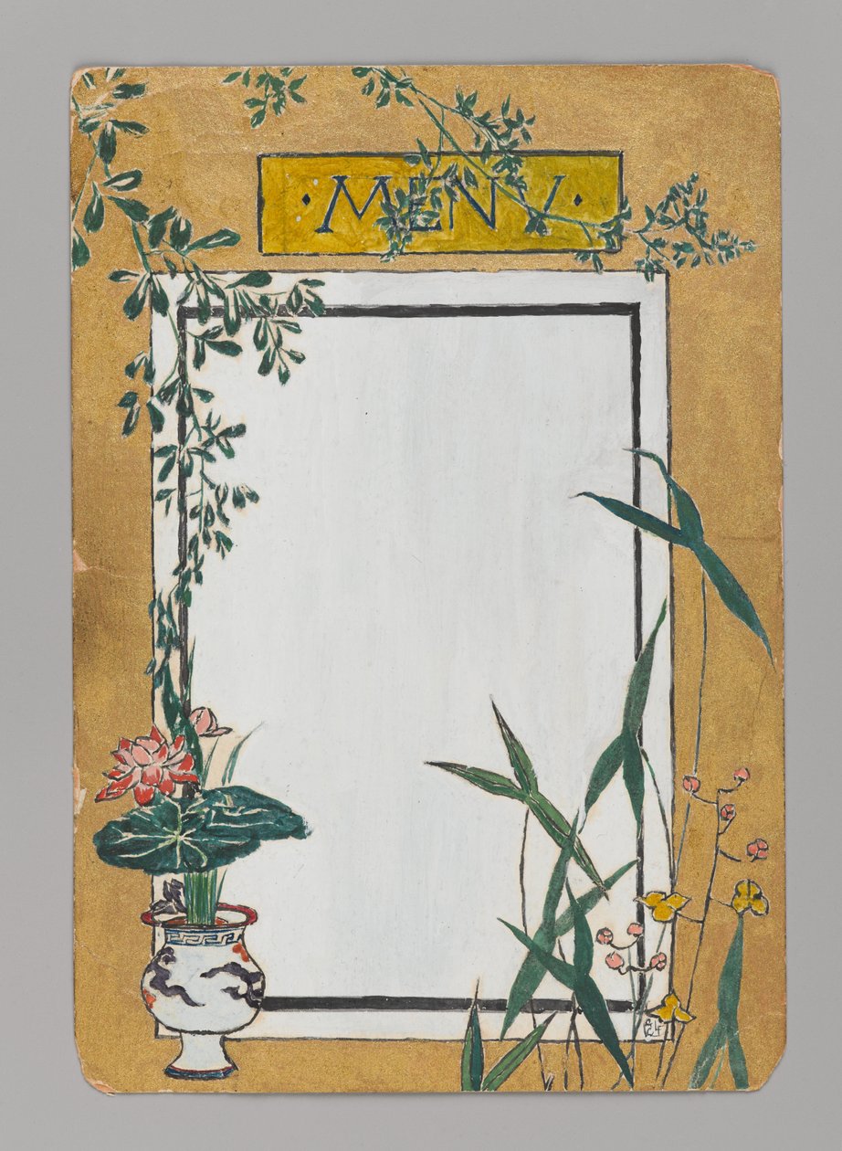 Bambu ve Çiçekli Menü Kartı, yaklaşık 1880. Suluboya, siyah mürekkep ve metalik boya by Christopher Grant La Farge
