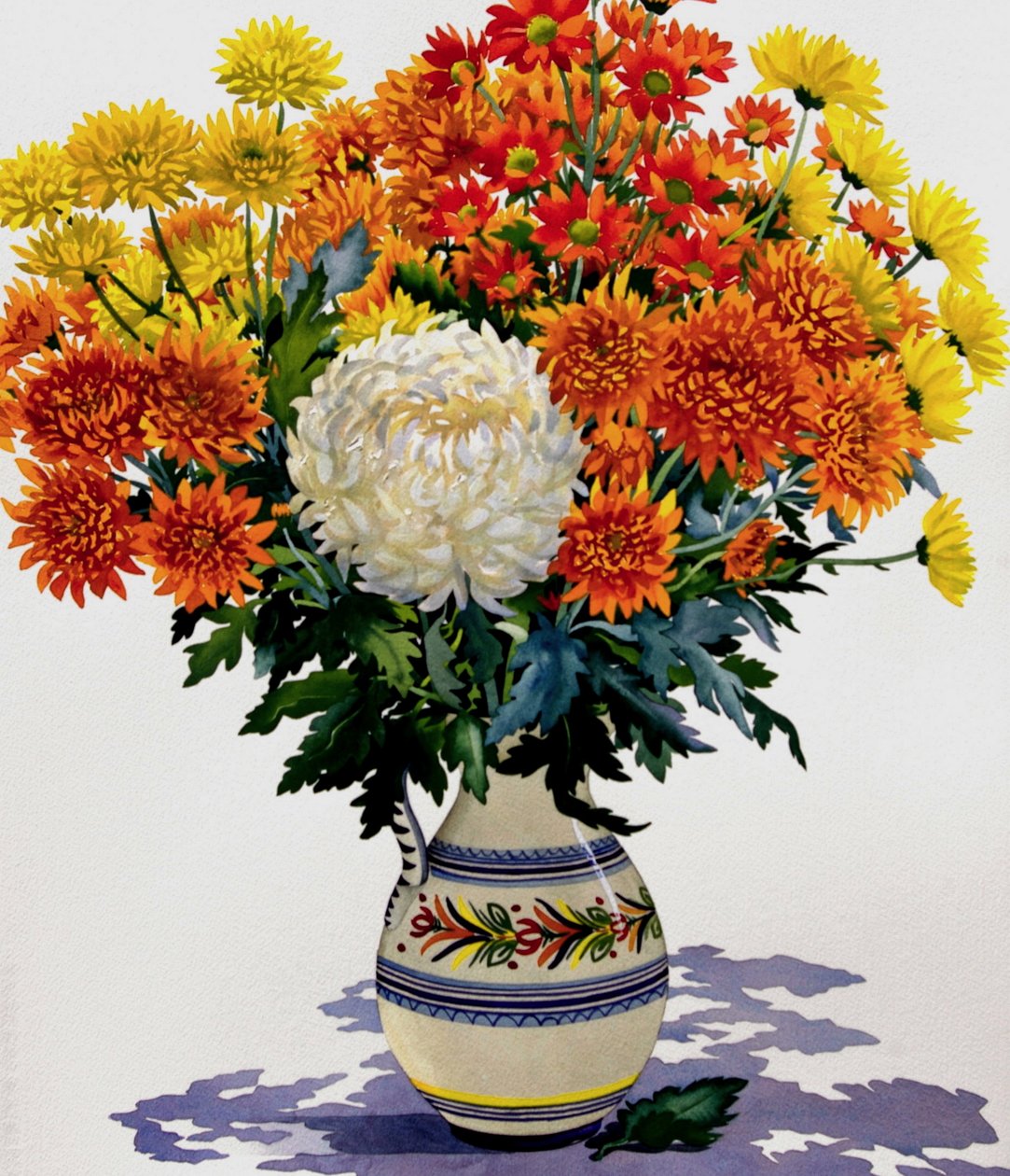 Desenli sürahi içinde krizantemler, 2005 (kağıt üzerinde wc) by Christopher Ryland