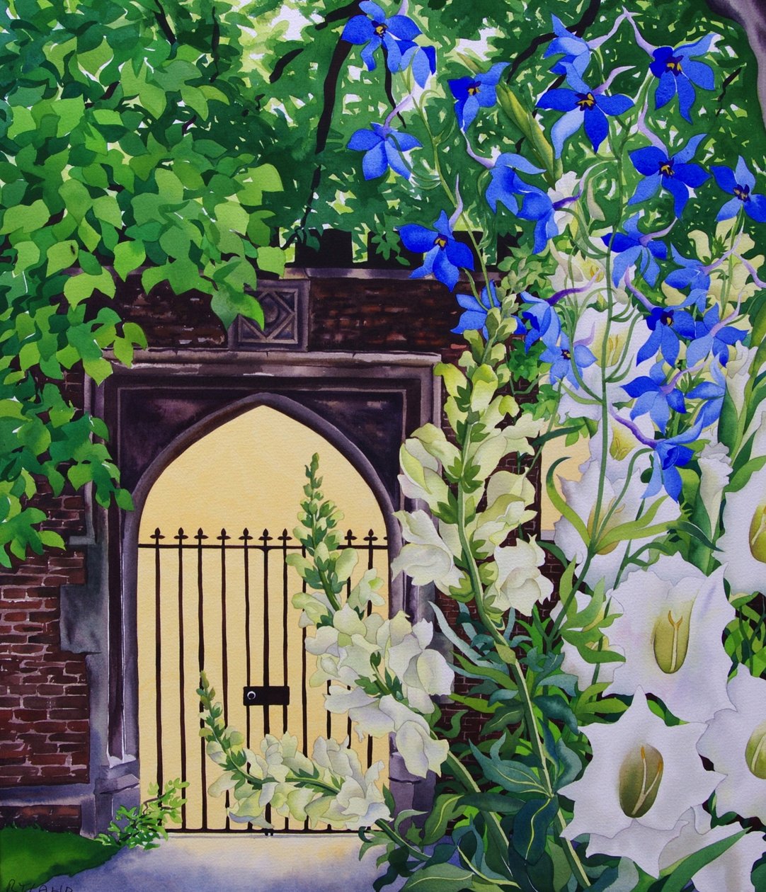 Güneşli bir geçidin yanında çiçekler, 2008 (kağıt üzerinde wc) by Christopher Ryland