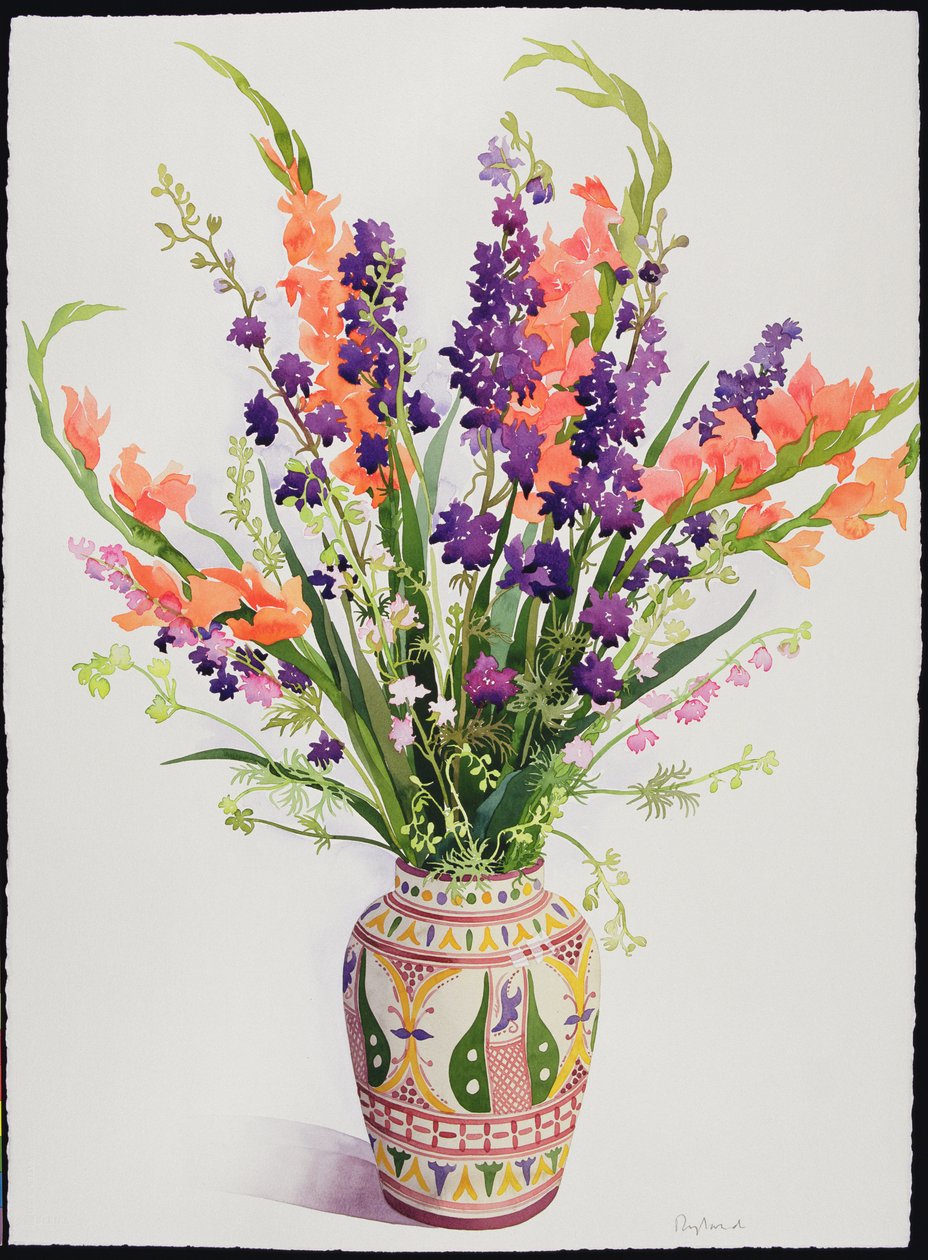 Fas Vazoda Larkspur ve Gladioli (wc) by Christopher Ryland