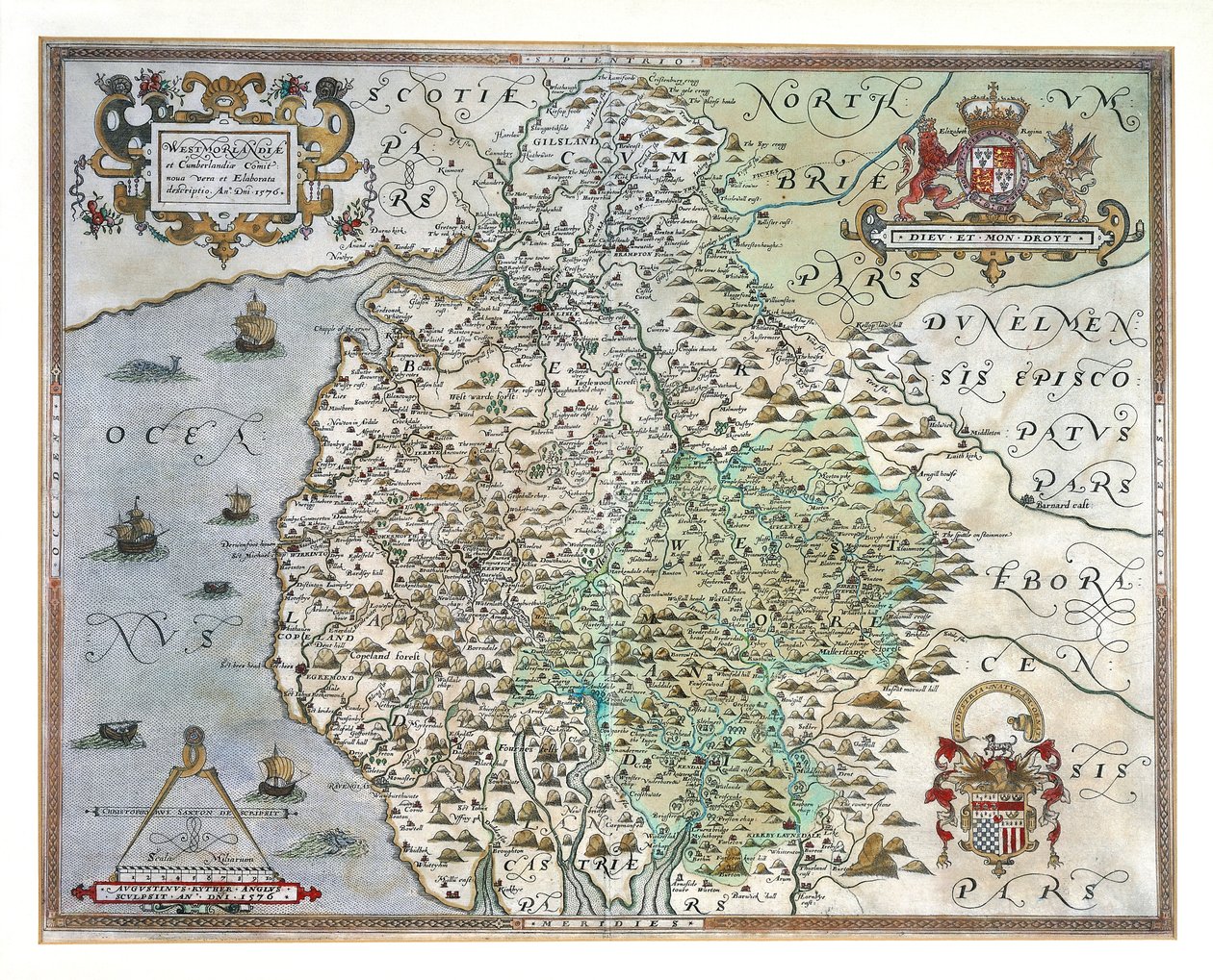 Westmorland ve Cumberland Haritası, 1576 by Christopher Saxton