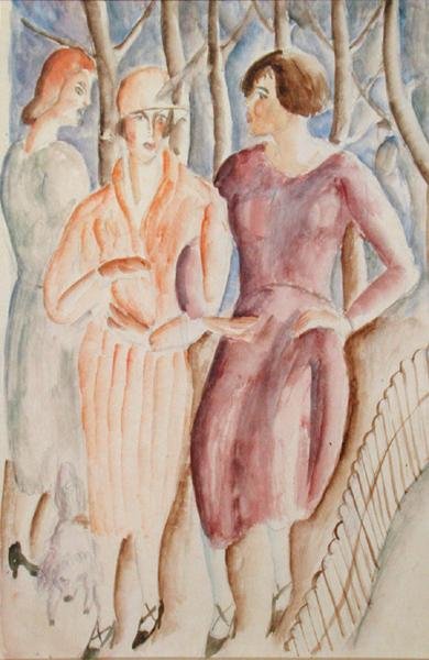 Fransız Kızları, c.1926 (kağıt üzerine kurşun kalem üzerine sulu boya) by Christopher Wood
