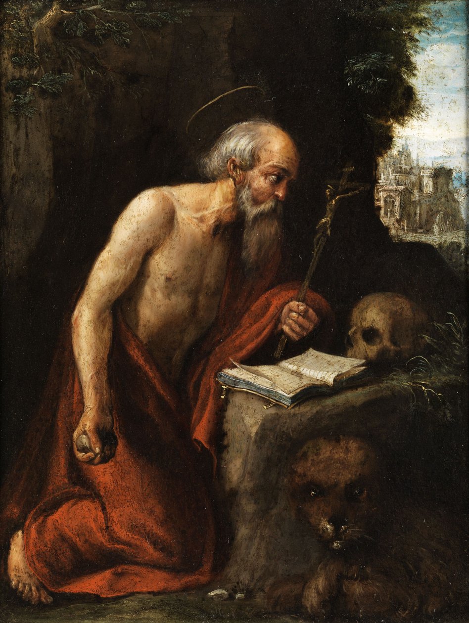 Tövbe duasında Aziz Jerome by Circle of Adam Elsheimer