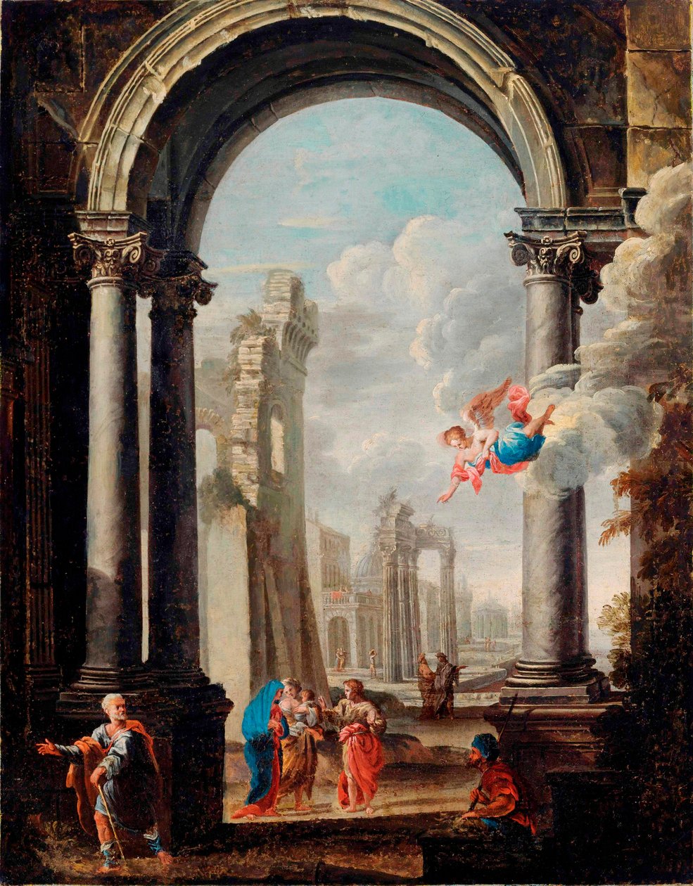 Kutsal Aile ile mimari capriccio by Viviano Codazzi
