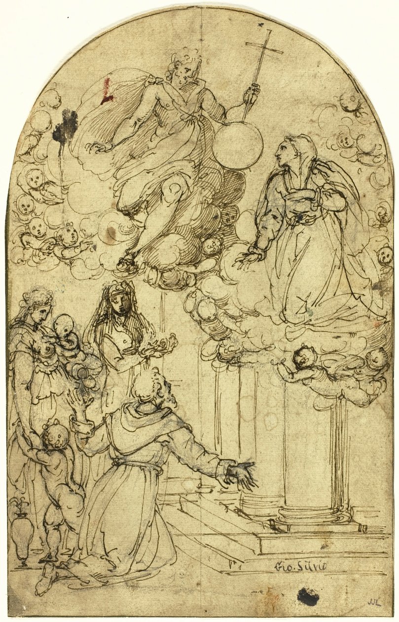 Portiuncula'daki Assisili Aziz Francis'in vizyonu (rekto); Süs Tasarımı (verso) by Circle of Alessandro Allori