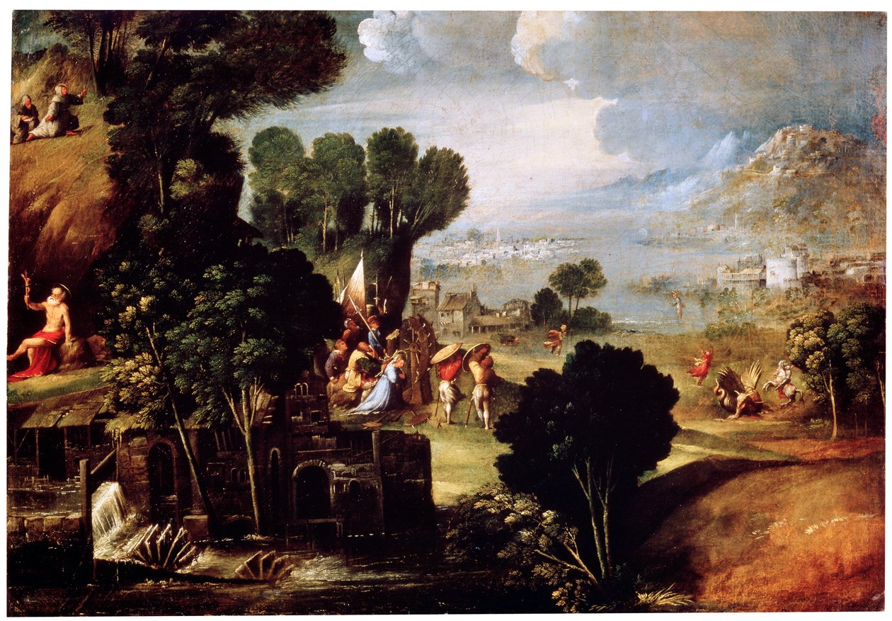 Azizlerin Yaşamlarından Sahnelerle Manzara, c1530 by Circle of Dosso Dossi