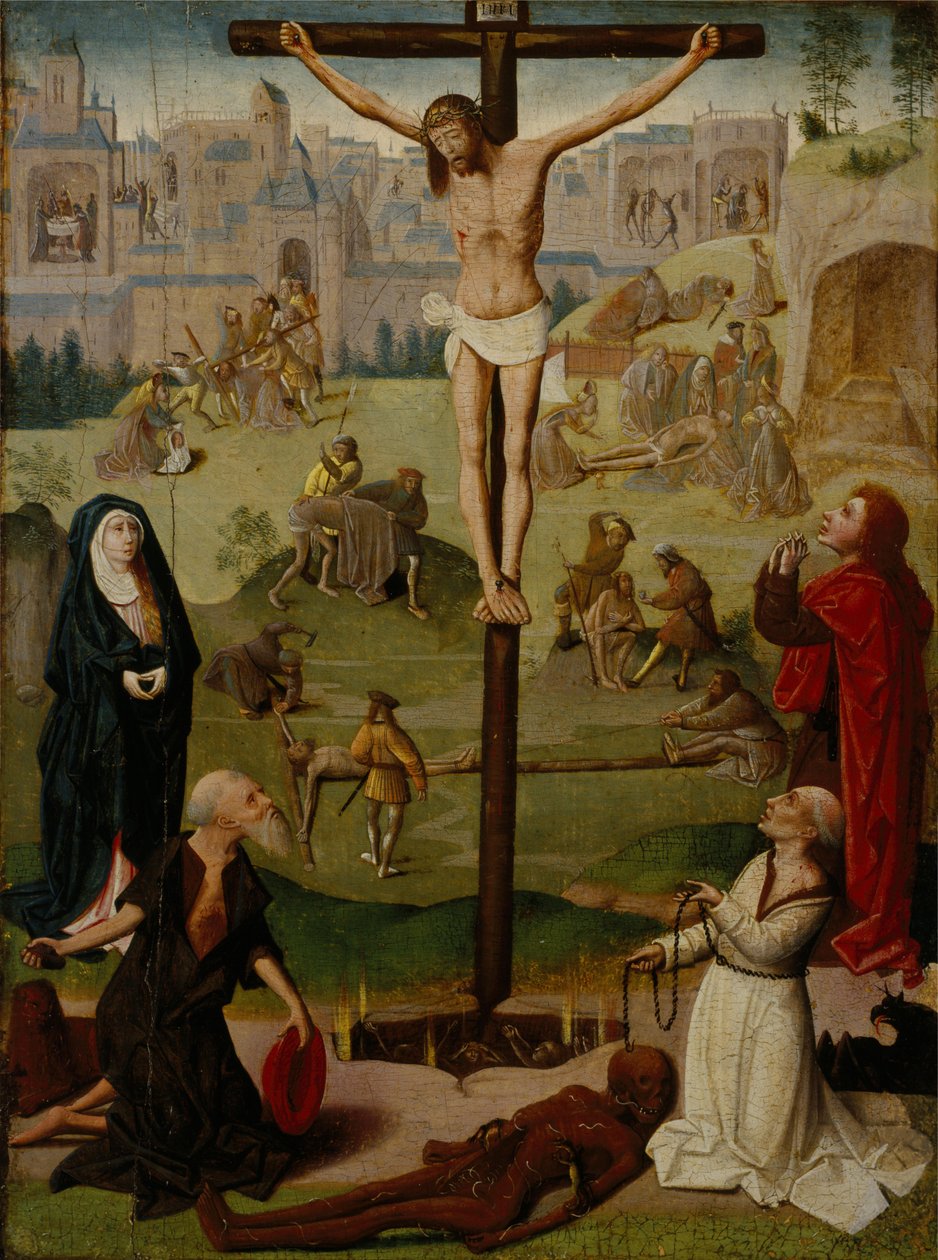 Aziz Jerome ve Aziz Dominic ile Çarmıha Gerilme ve Tutkudan Sahneler by Circle of Geertgen tot Sint Jans