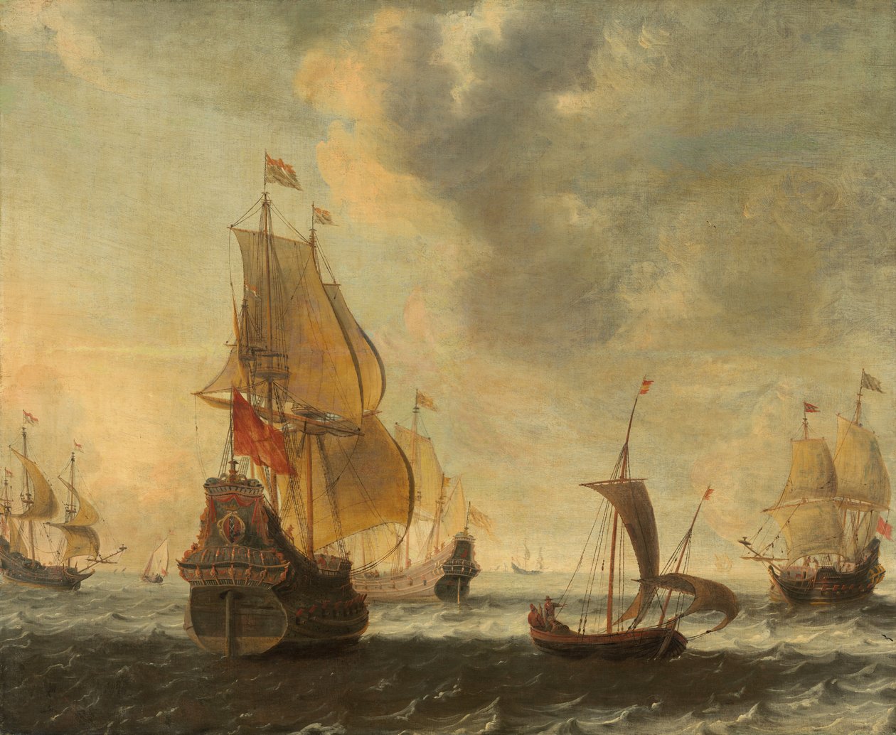 Canlı Bir Esinti İçinde Hollanda Gemileri by Circle of Jacob Adriaensz Bellevois