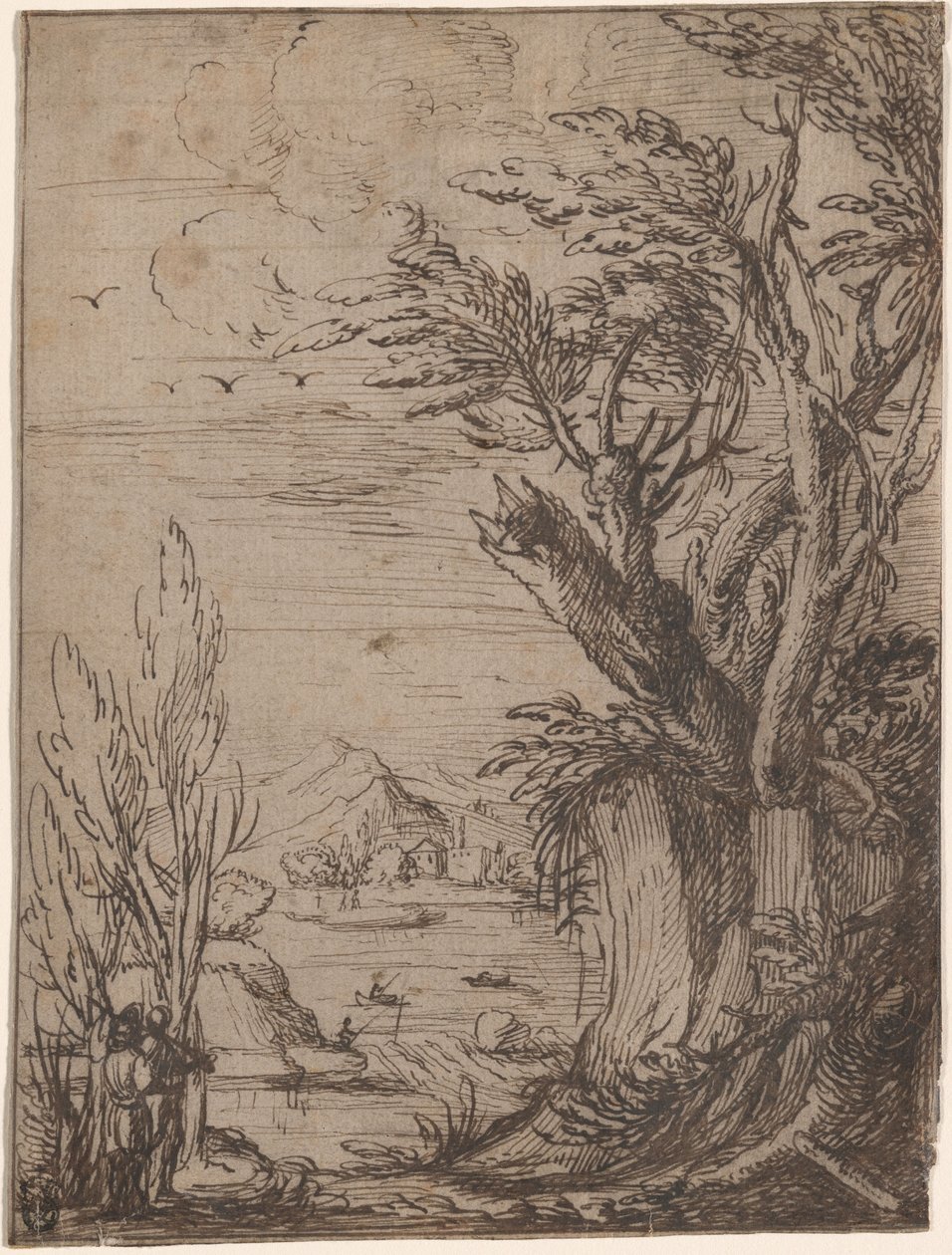 Budaklı Ağaçlar ve Balıkçı ile Manzara by Circle of Jacques de Gheyn