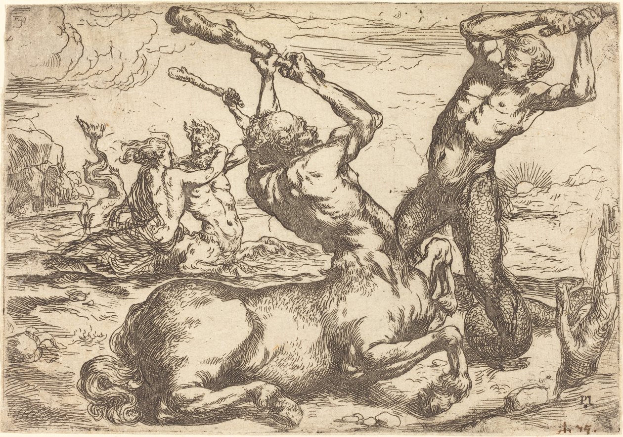 Bir Centaur ve Triton arasındaki savaş by Circle of Jusepe de Ribera