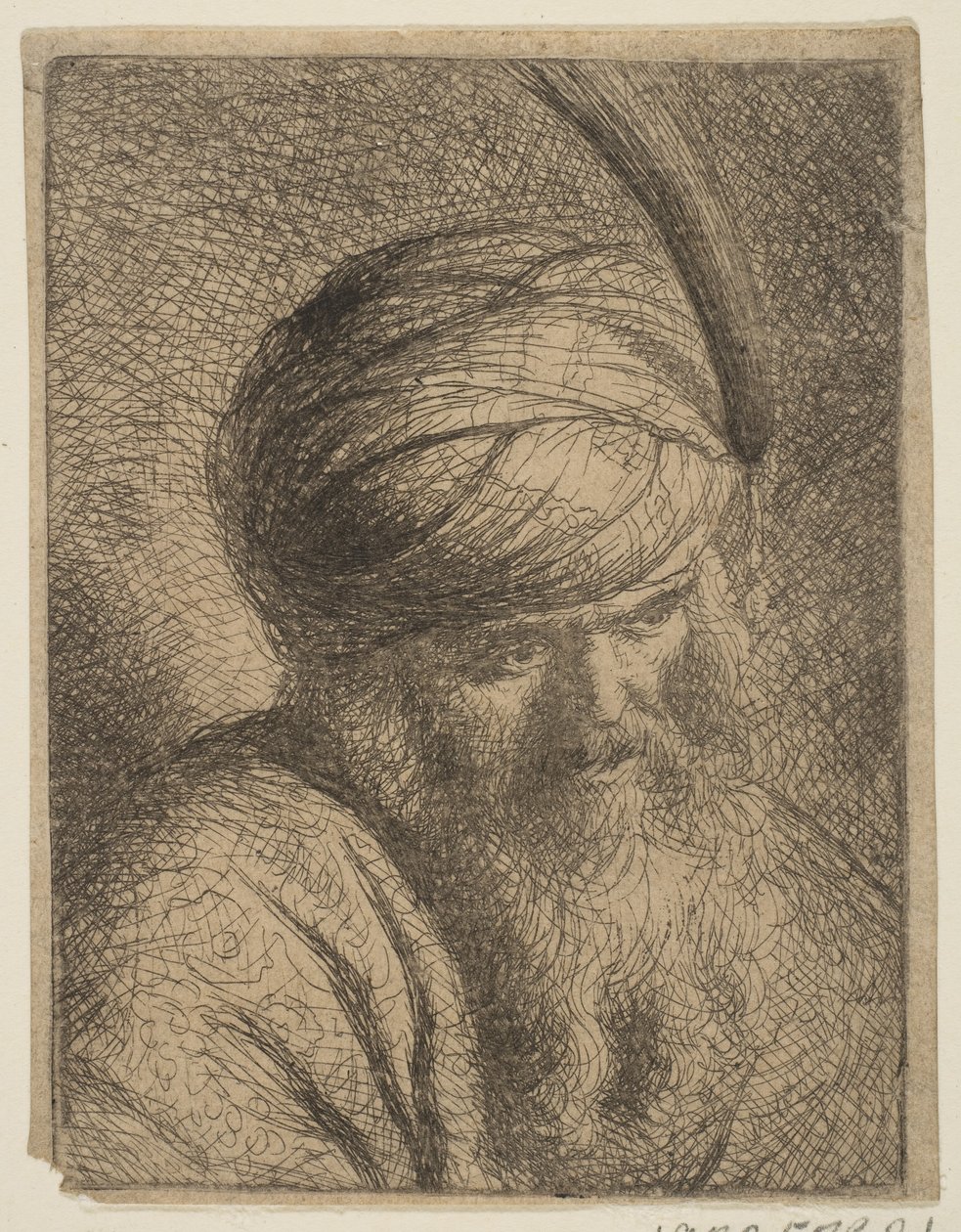 Tüylü Sarıklı ve Uzun Sakallı Bir Adamın Büstü. by Circle of Rembrandt