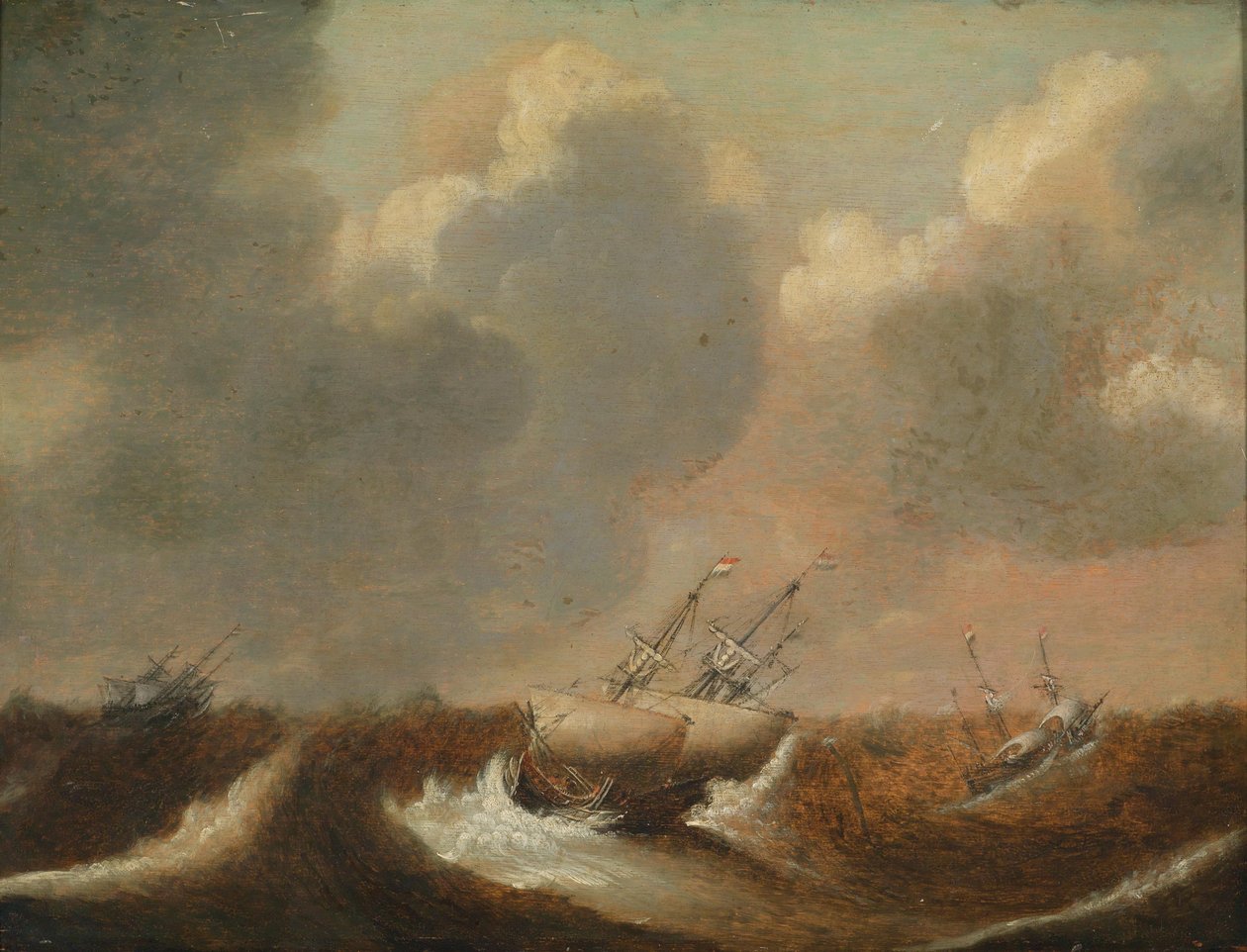 Deniz fırtınasında gemiler by Claes Claesz. Wou