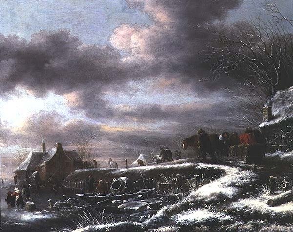 Atlı Kızakta Figürlü Bir Kış Manzarası by Claes  Molenaer
