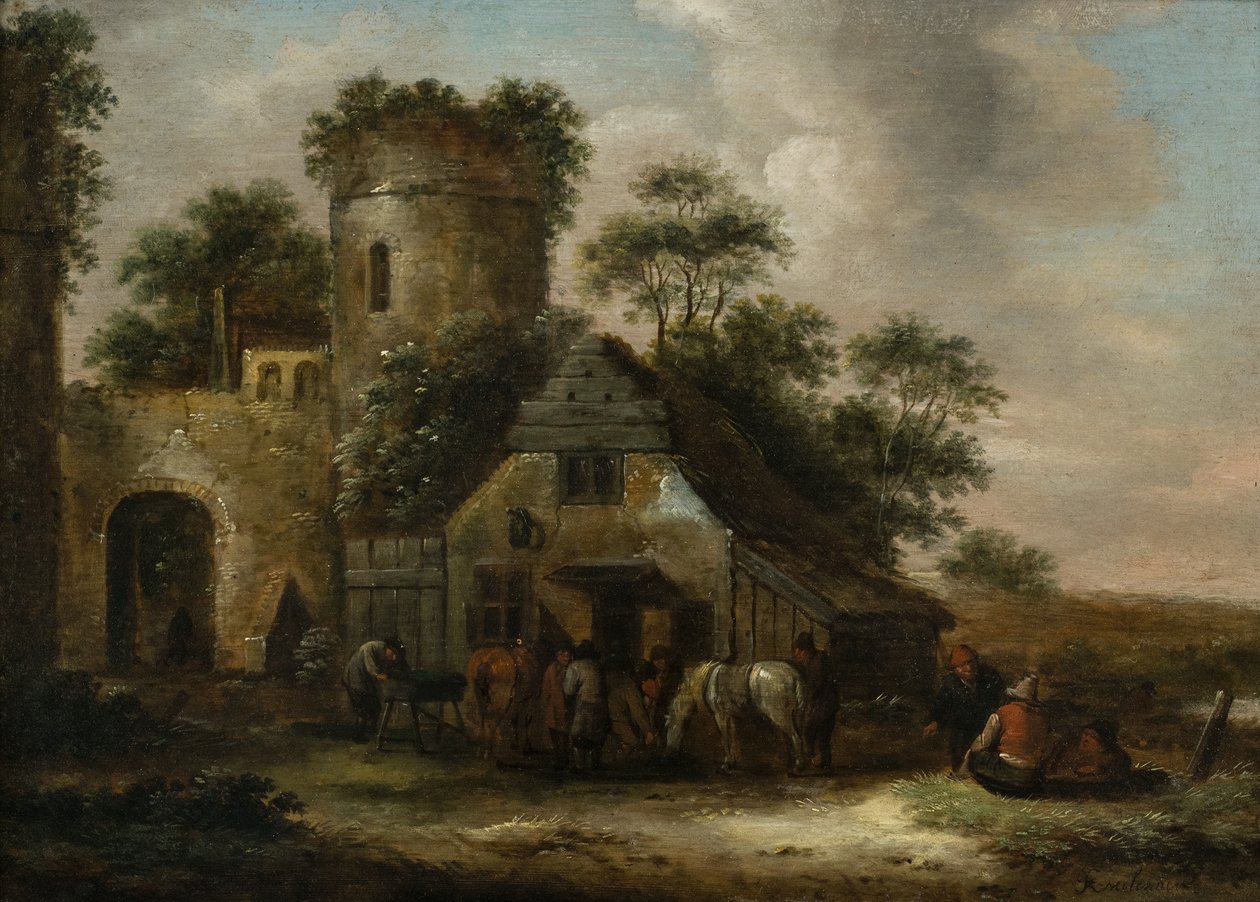 Yaz Ayında Şehir Surları Yanında Bir Hanın Dışındaki Rakamlar by Claes (1630 76) Molenaer