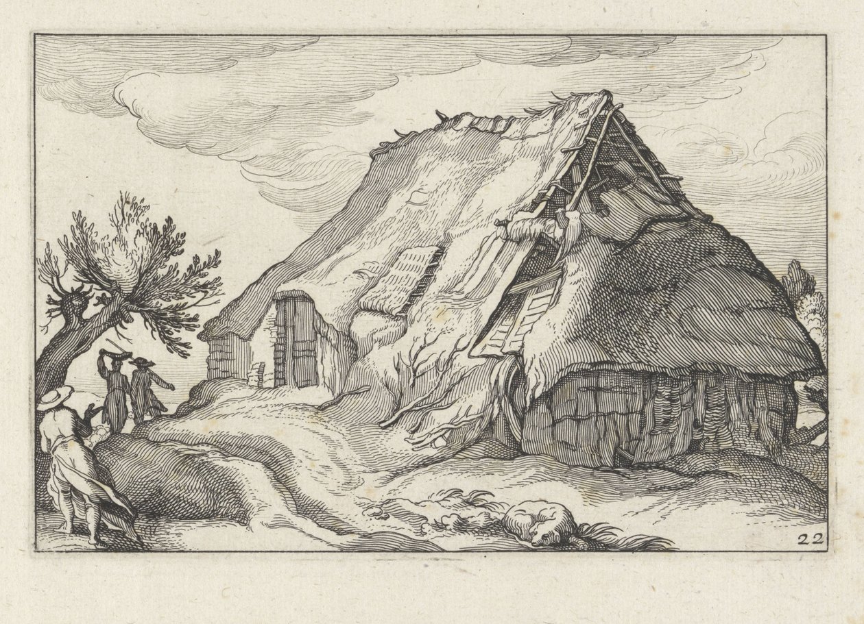 Çöken sazdan çatılı çiftlik Çiftlikli manzaralar (dizi başlığı) by Claes Jansz. Visscher (II)