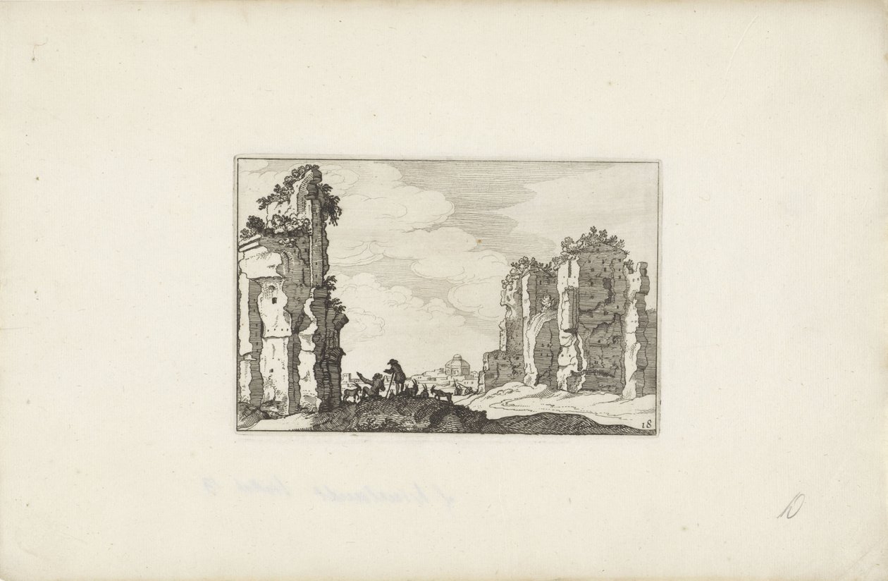 Bir Harabede İki Çoban Harabelerle İtalyan Manzaraları (dizi başlığı) Variae, Romanae'yi antikalaştırıyor (nesnedeki seri başlığı) by Claes Jansz. Visscher (II)