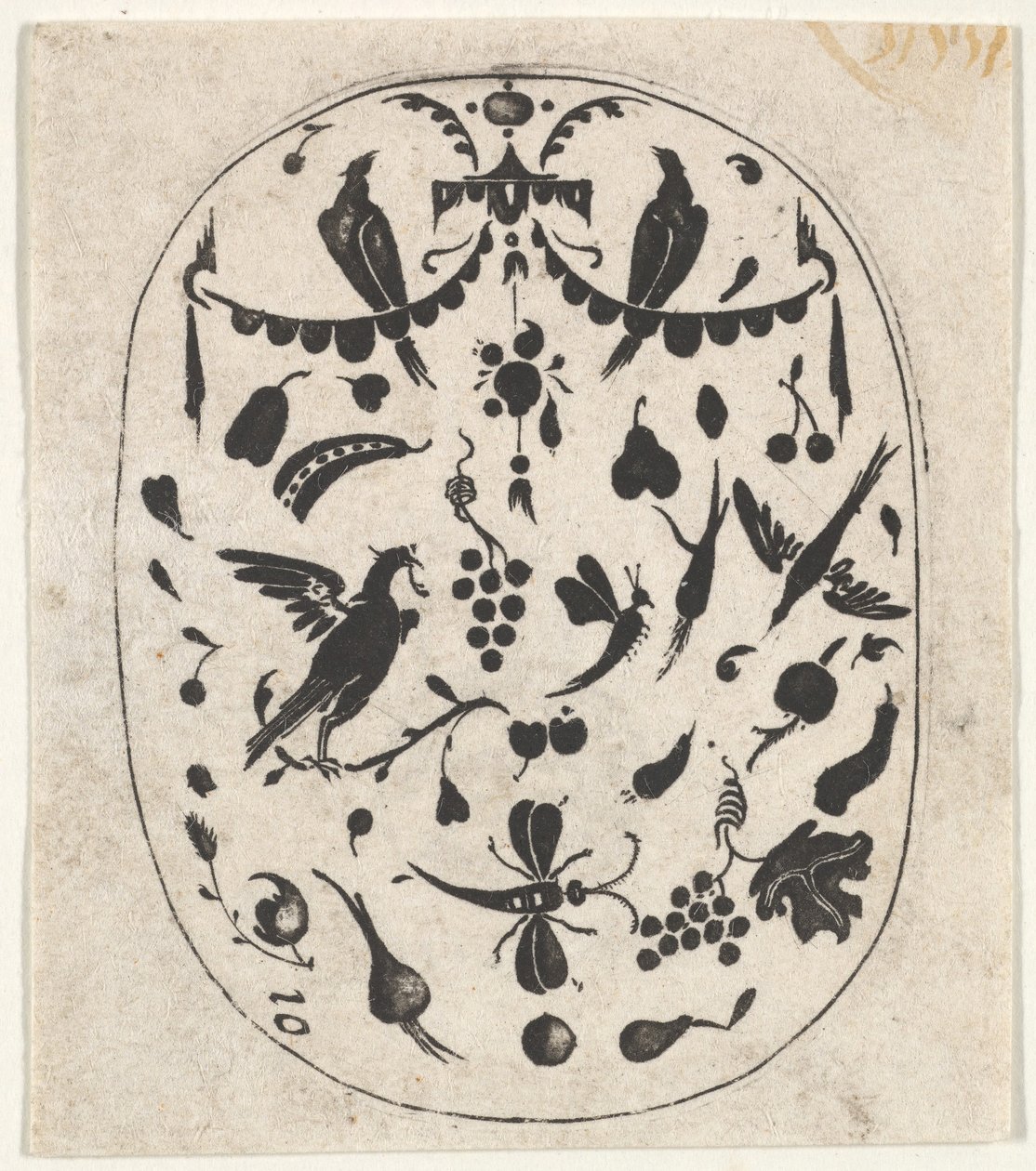 Kuşlar, Böcekler ve Meyveler ile Oval Blackwork Baskı, ca. 1620. by Claes Jansz Visscher