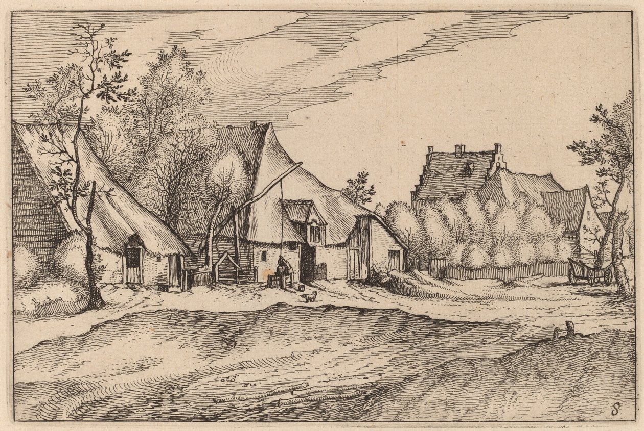 Köydeki Çiftlikler by Claes Jansz Visscher after Johannes van Doetechum, the Elder after Lucas