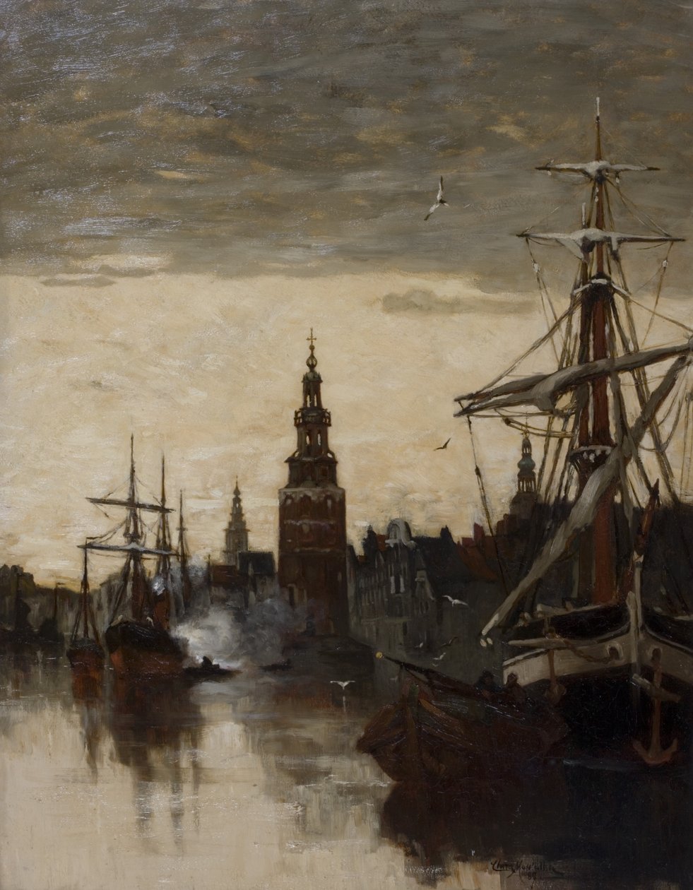 Eski Saat Kulesi, Amsterdam by Clara Montalba