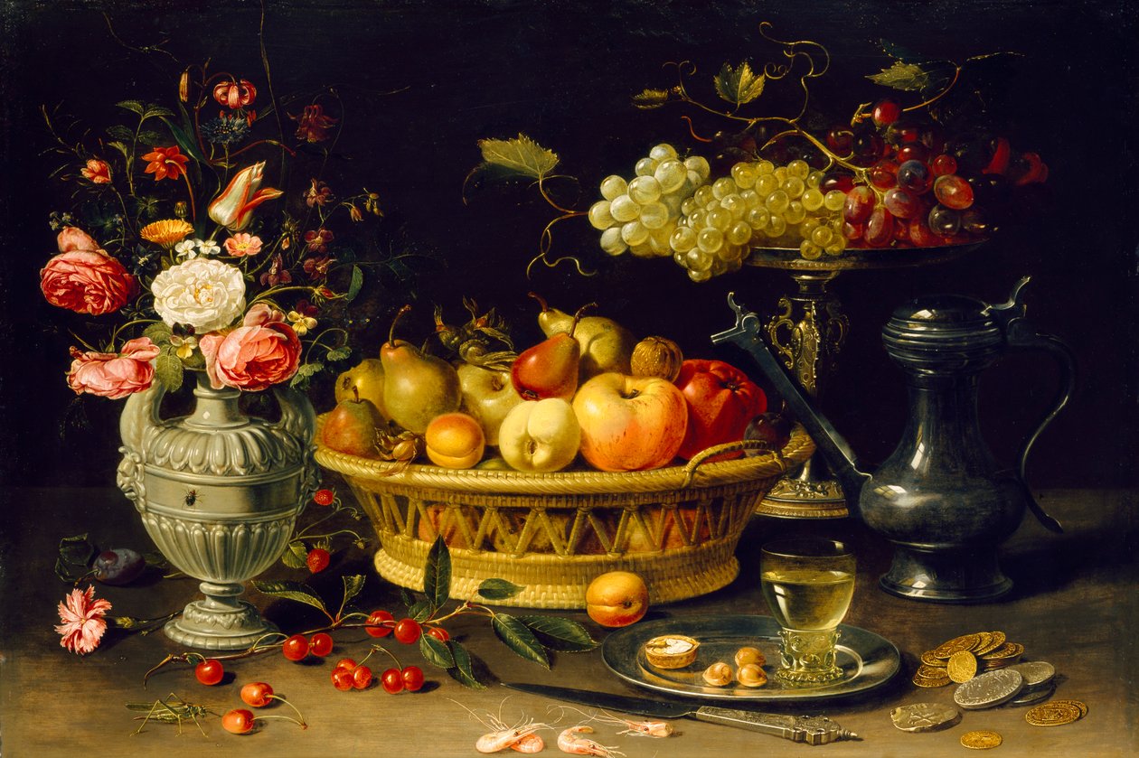 Meyve ve Çiçeklerin Natürmortu, 1608-1621 by Clara Peeters